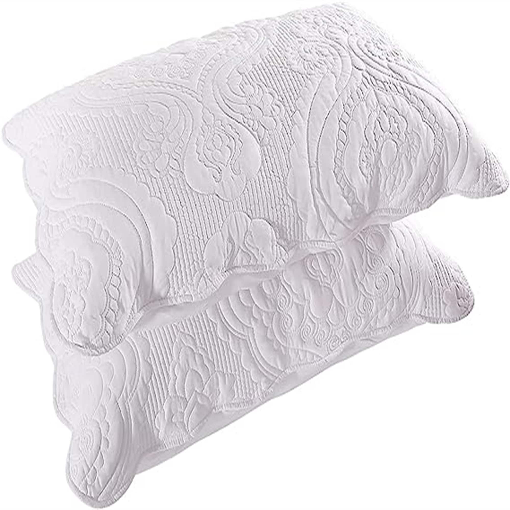 White Quilted Embroidered Standard Polyester Pillow Shams