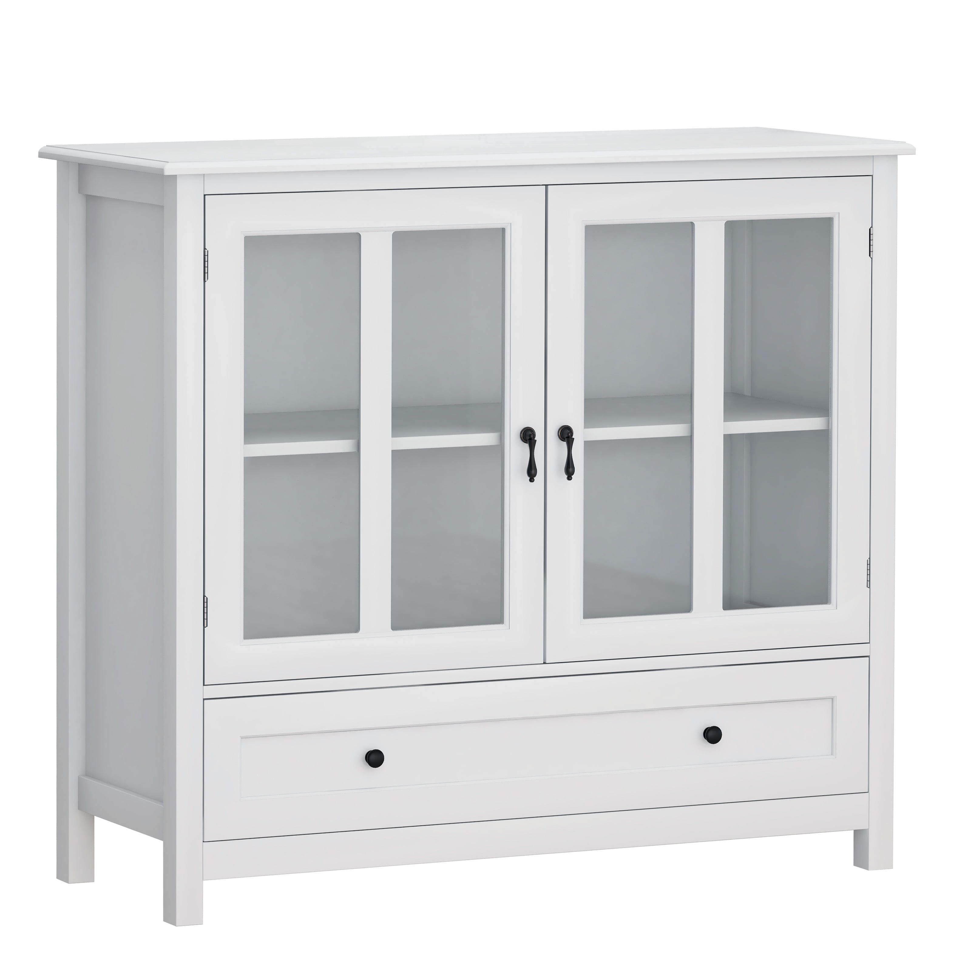 White MDF Sideboard with Glass Doors and Drawer