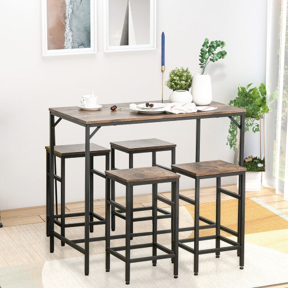 Rustic Brown Particle Board Pub Table Set with 4 Stools