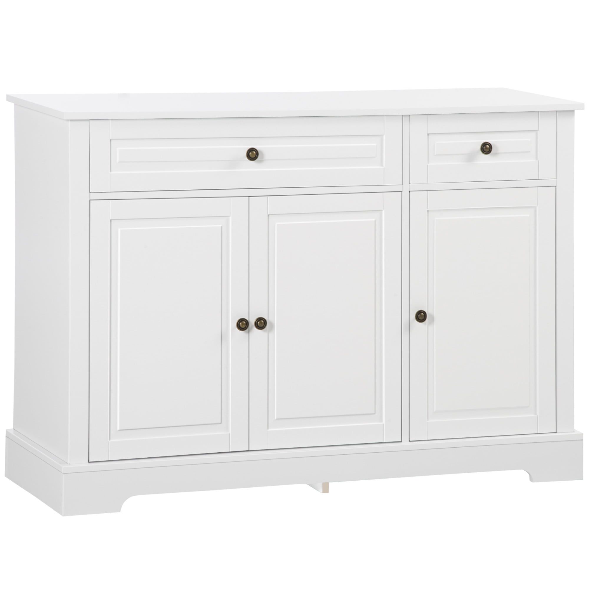 White MDF Sideboard Buffet Cabinet with Drawers and Shelves