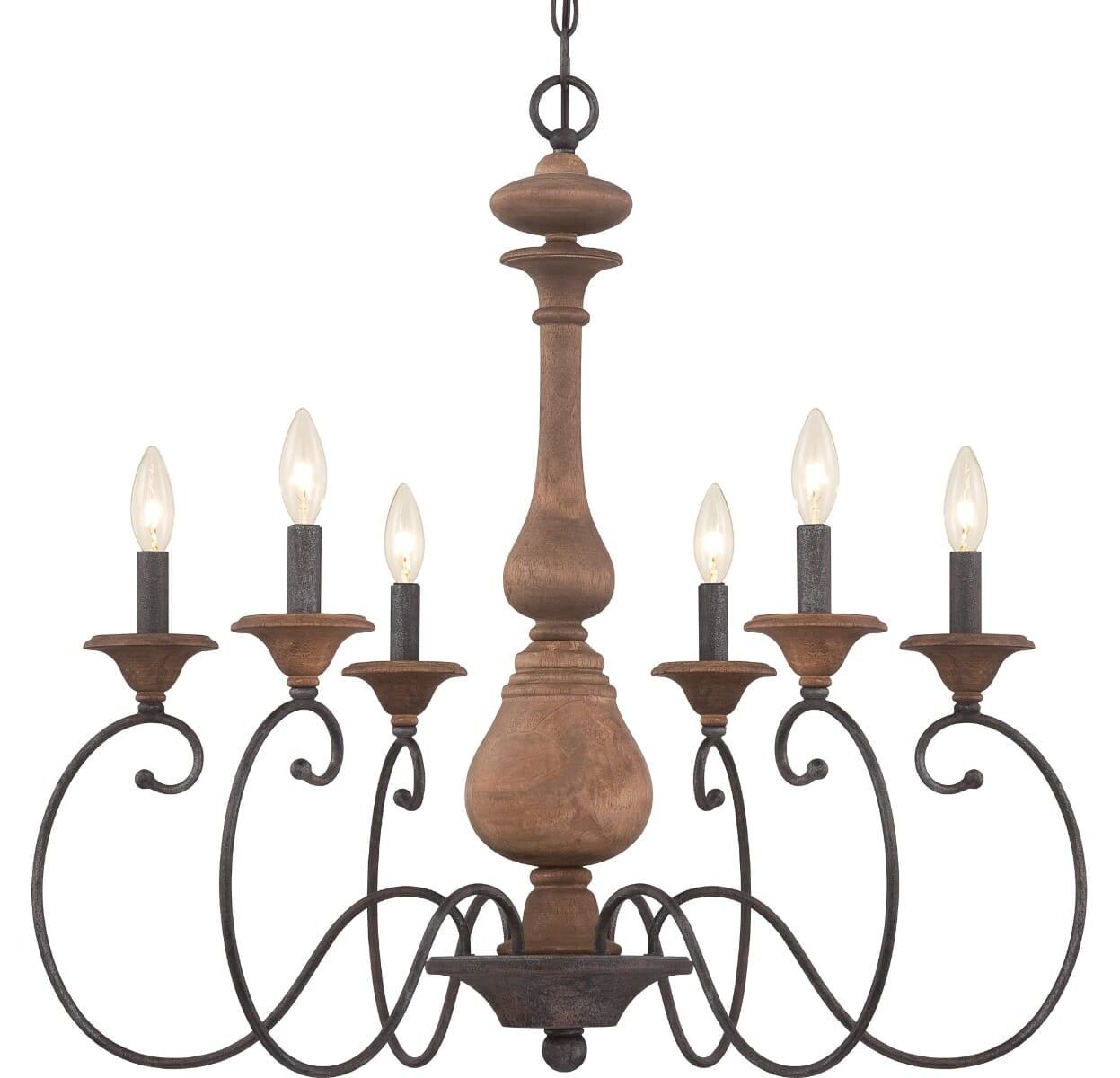 Auburn Rustic Black Wood 6-Light Chandelier