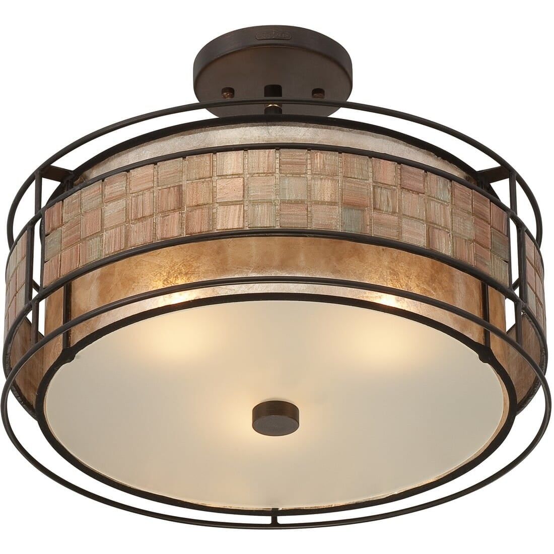 Renaissance Copper 16" Glass Drum Ceiling Light with Mosaic Tile