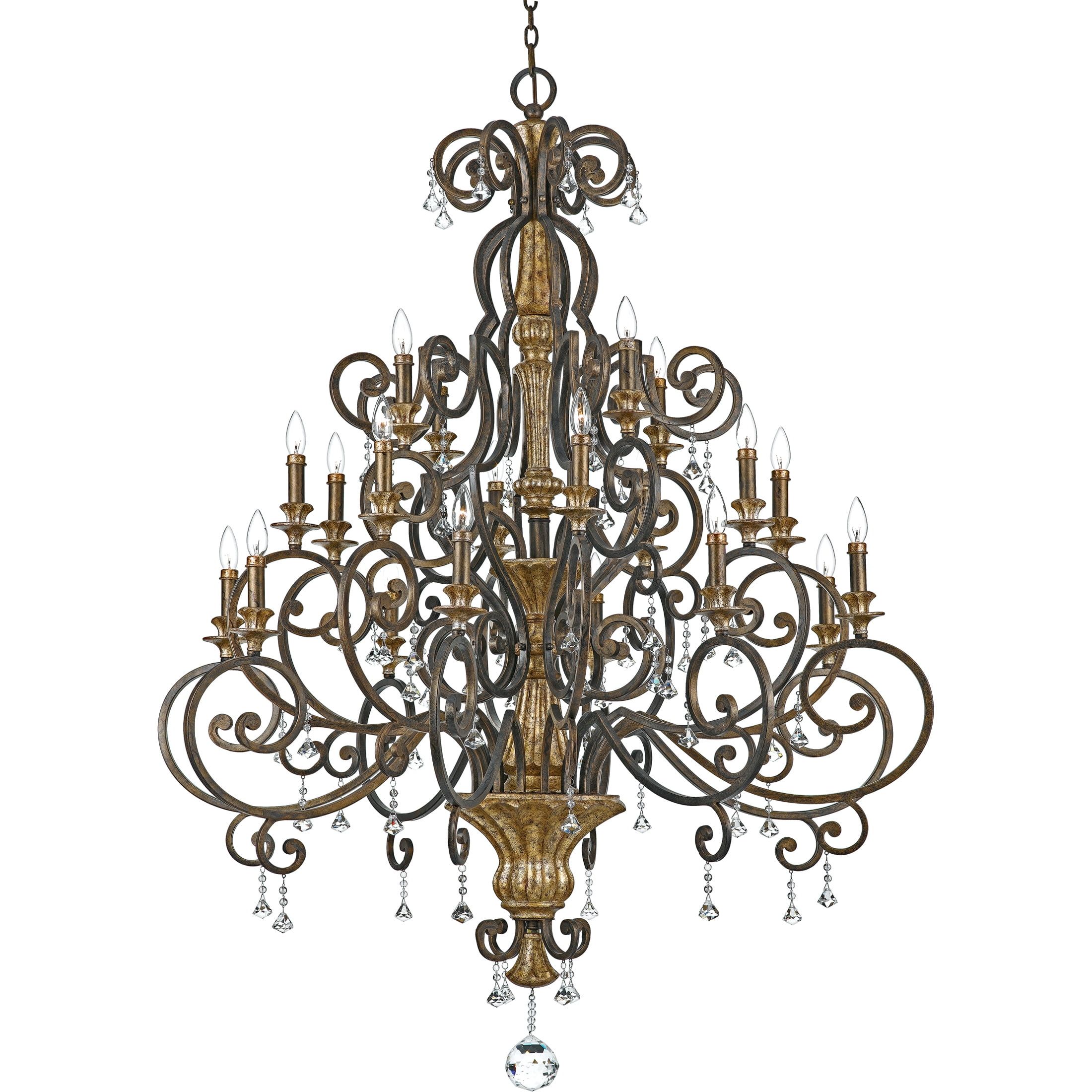 Heirloom Bronze Grand Chandelier with Crystal Drops and Decorative Scrolls