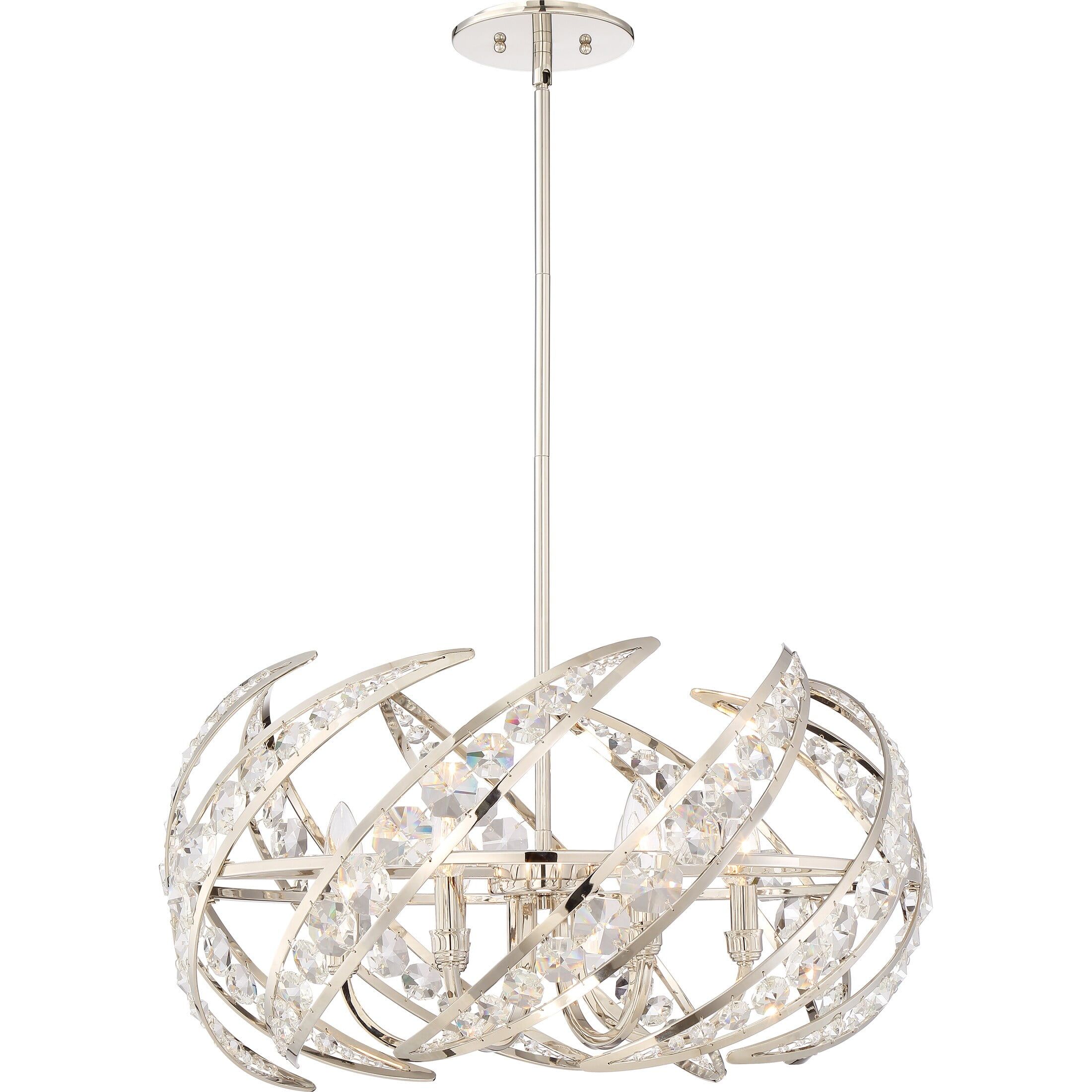 Crescent 6-Light Polished Nickel Crystal Pendant