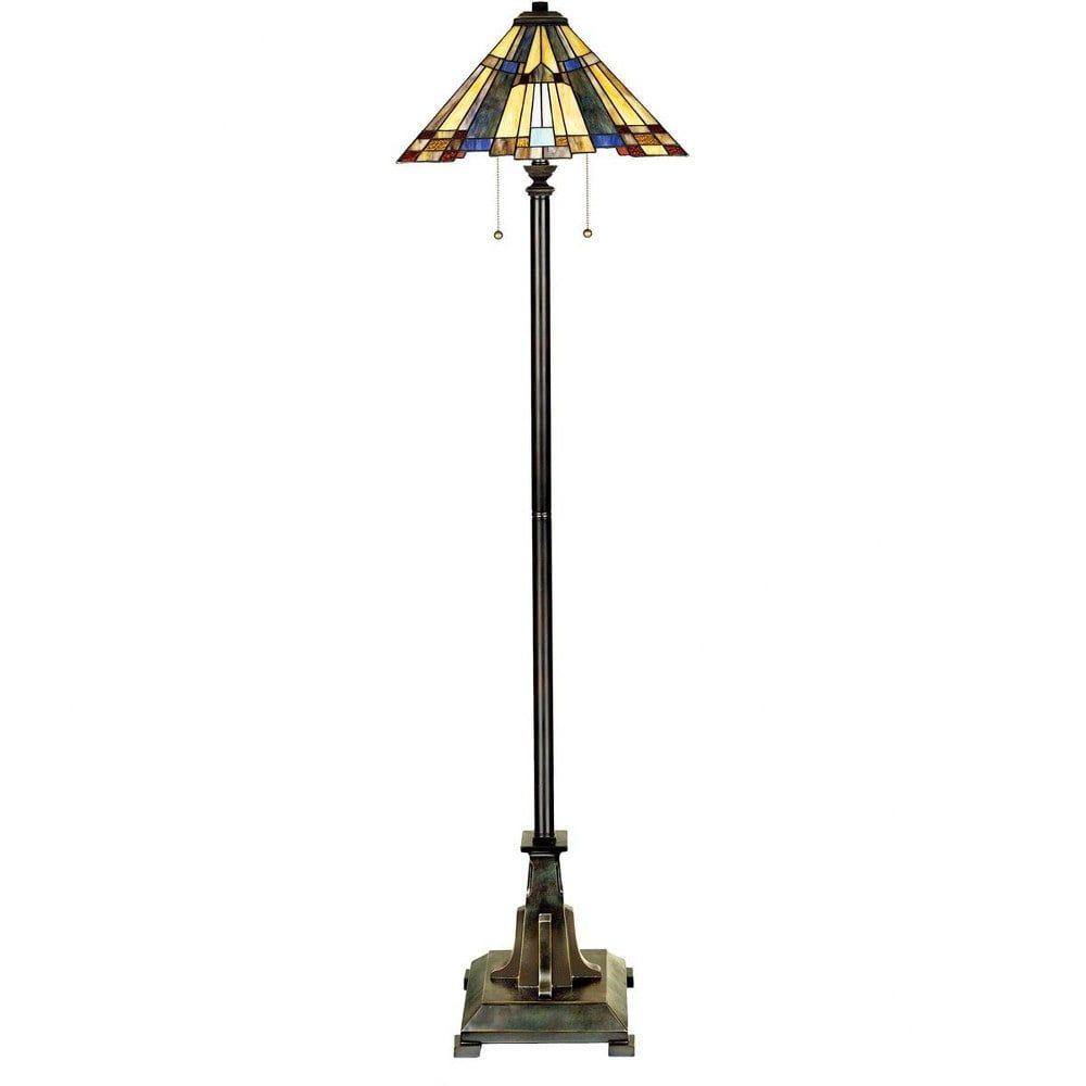 Bronze 62" Arts and Crafts Floor Lamp with Stained Glass Shade