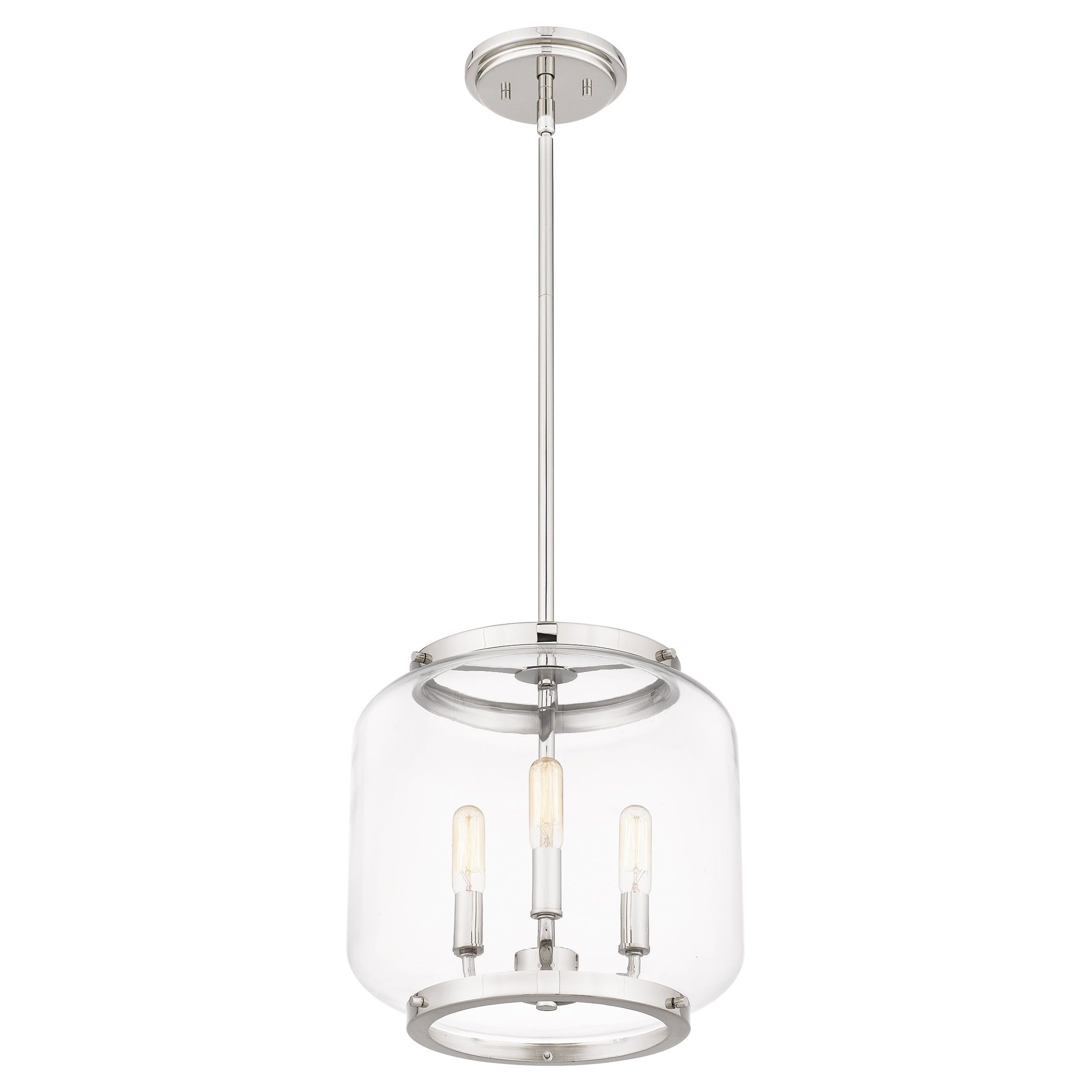 Polished Nickel Glass Drum Mini Pendant Light