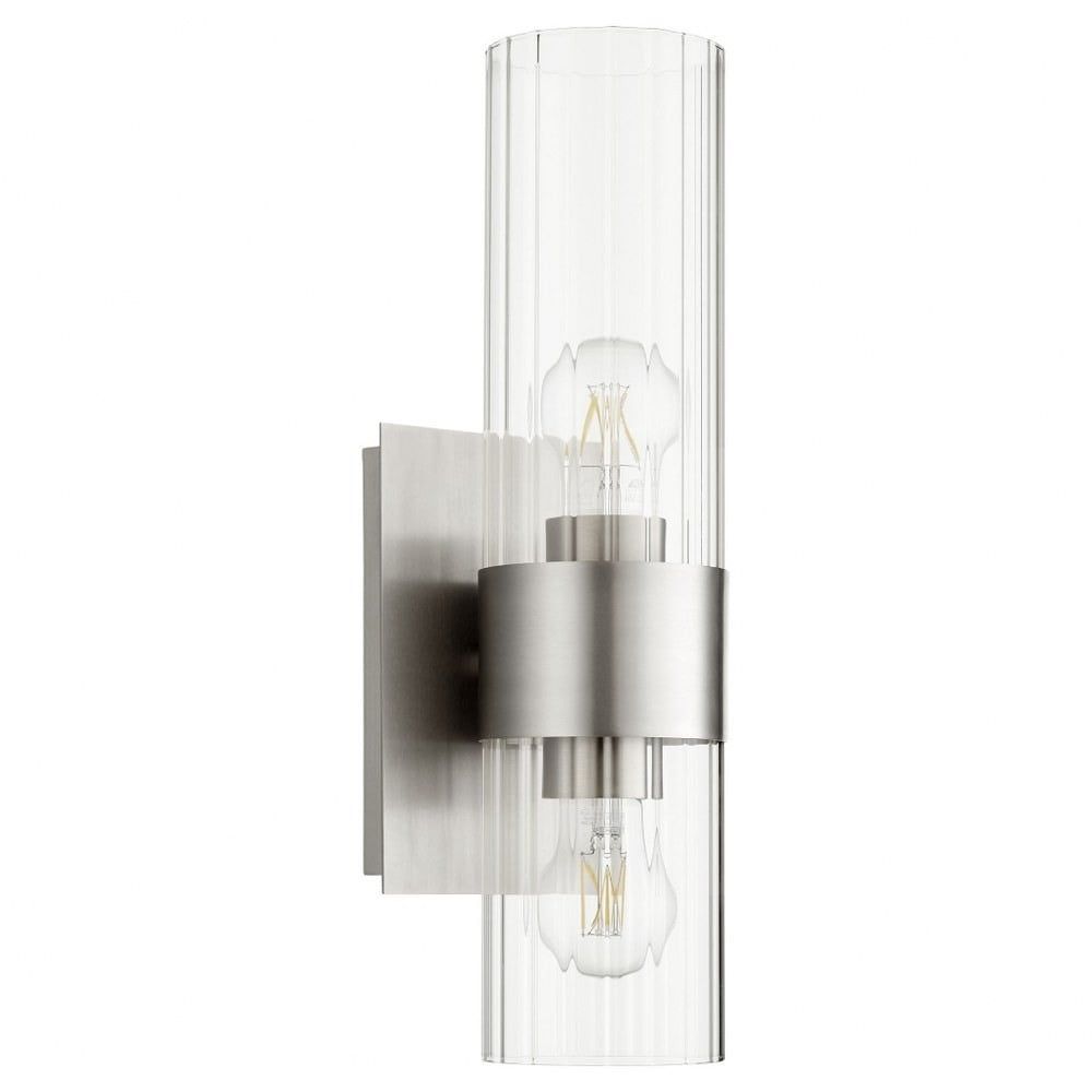 Satin Nickel Cylinder Wall Sconce with Clear Glass