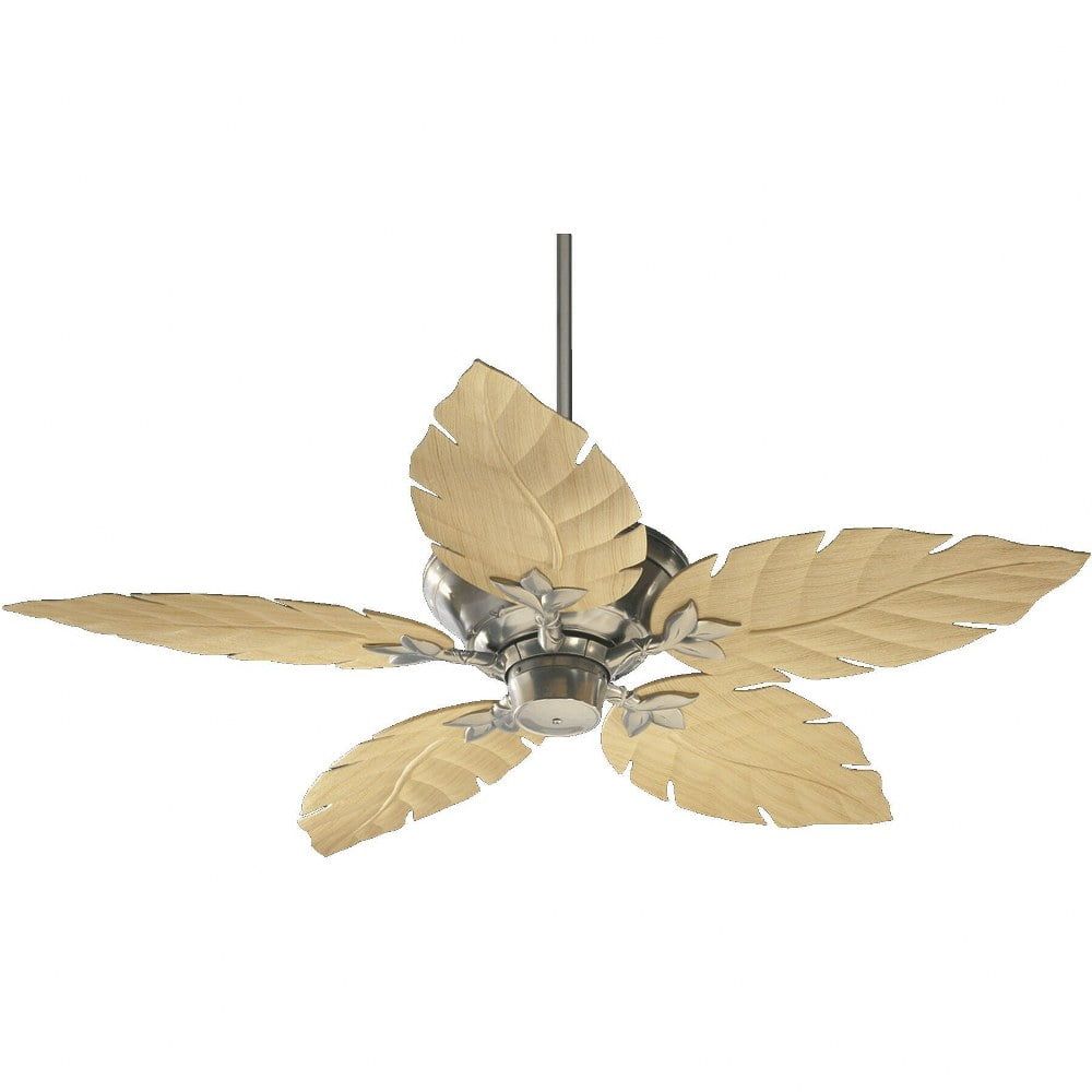 Monaco 52" Satin Nickel Tropical Ceiling Fan with Maple Blades
