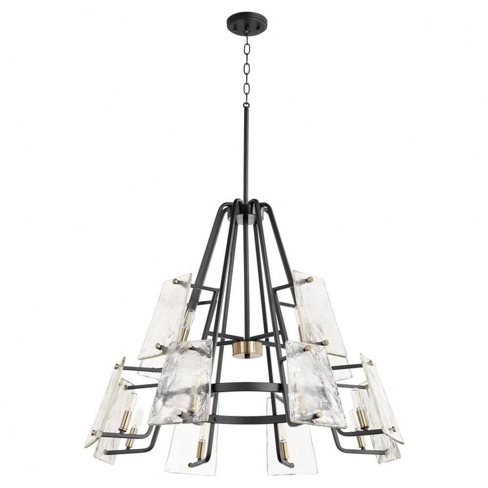 Tioga Noir 12-Light Aged Brass Chandelier with Clear Glass Diffuser