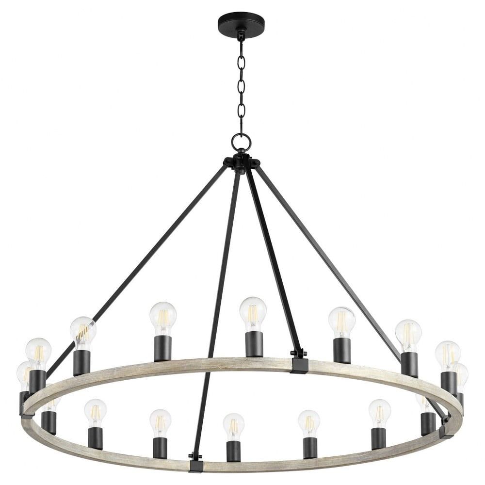 Paxton Noir 16-Light Wagon Wheel Chandelier with Weathered Oak Finish