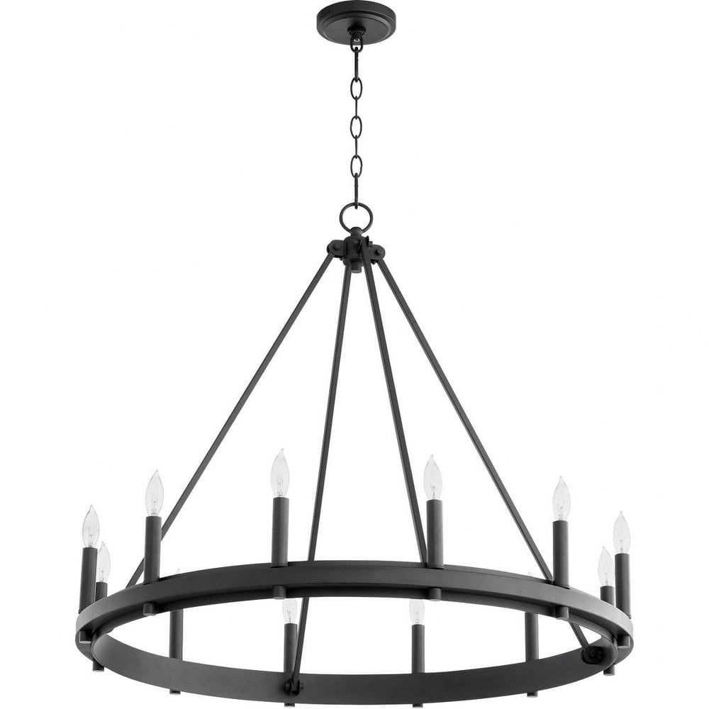 Transitional Noir 12-Light Wagon Wheel Chandelier with Customizable Candle Sleeves