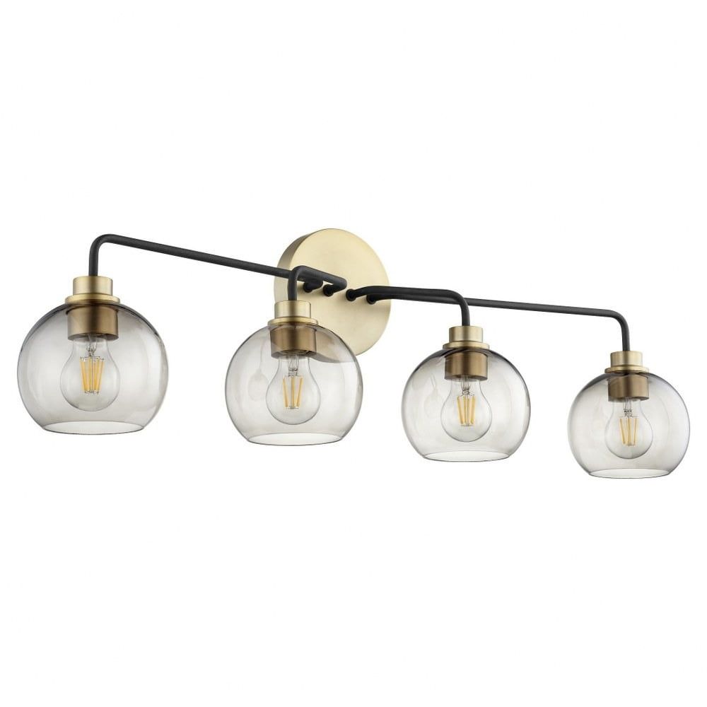 Clarion Black and Aged Brass 4-Light Glass Vanity Fixture