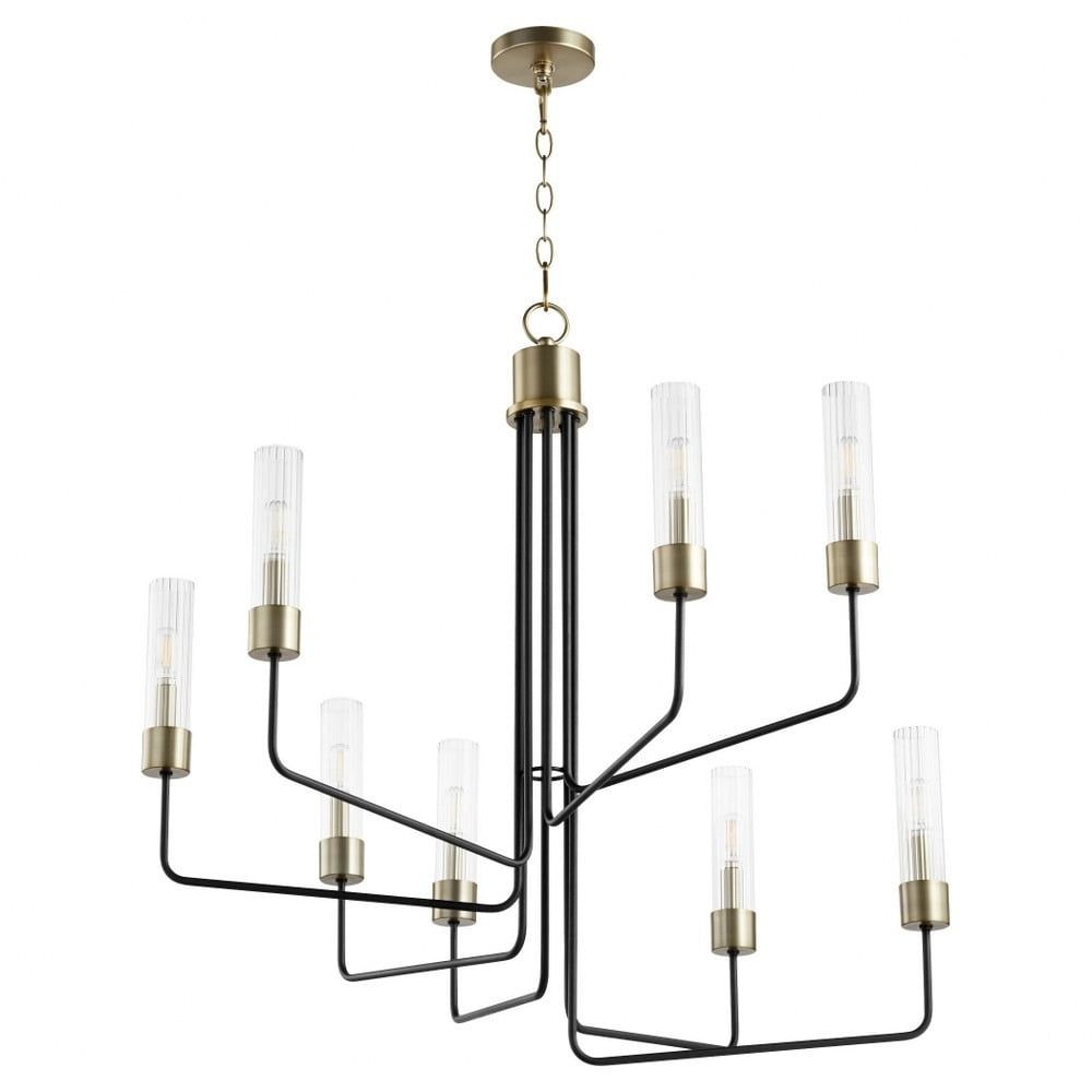 Helix Noir and Aged Brass 8-Light Chandelier with Clear Glass