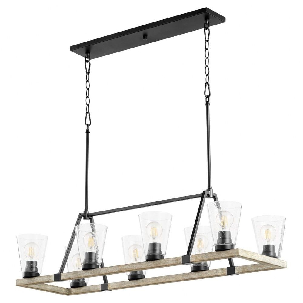 Paxton Noir Weathered Oak 8-Light Linear Chandelier with Stone Seeded Glass