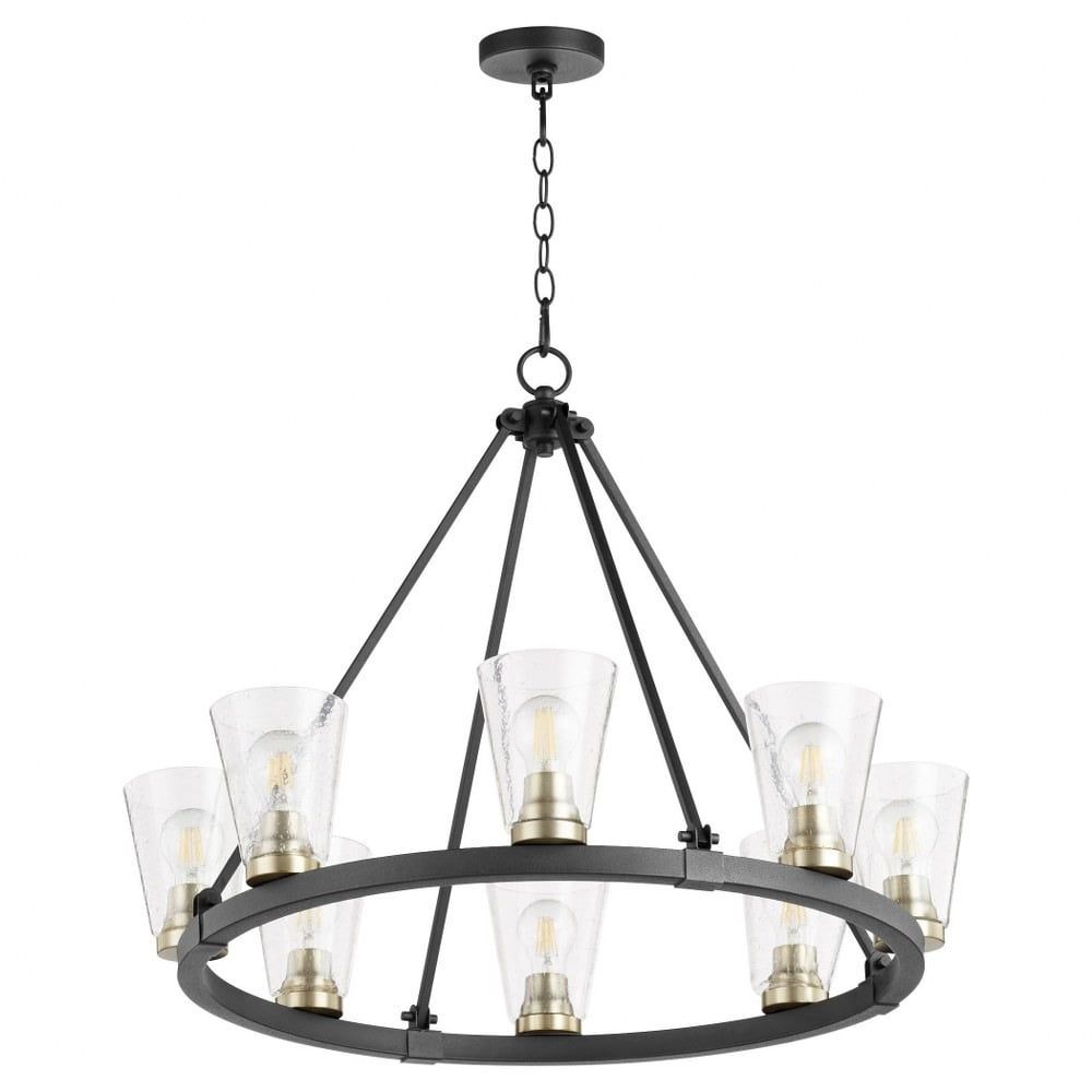 Noir and Aged Brass 8-Light Glass Chandelier