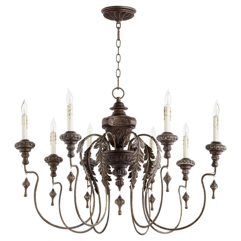 Transitional Vintage Copper 8-Light Chandelier with Candle Bulbs