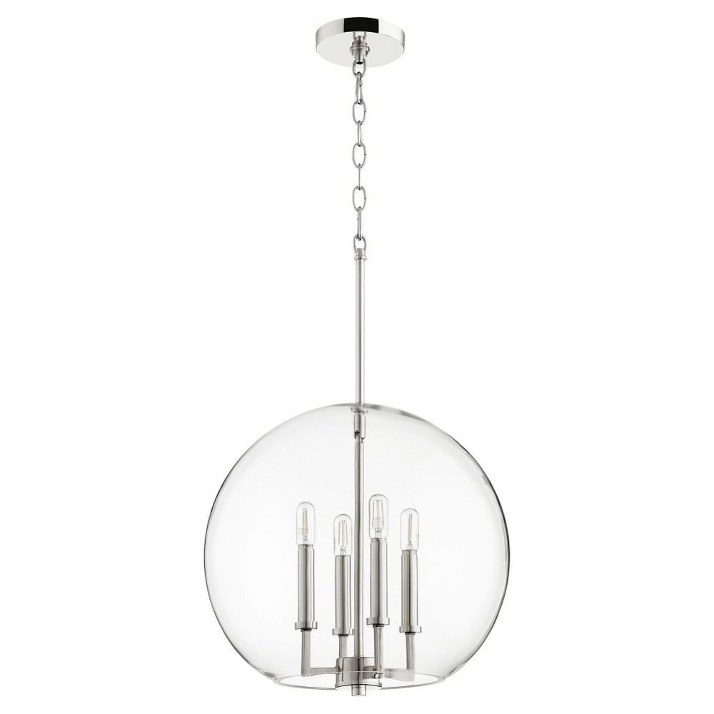 Polished Nickel 16" Globe Pendant with Glass Shade