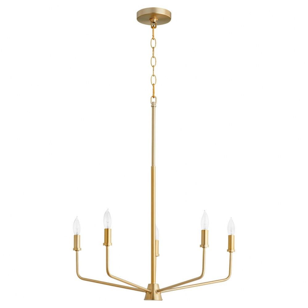 Harmony Aged Brass 5-Light Chandelier with White Linen Shade