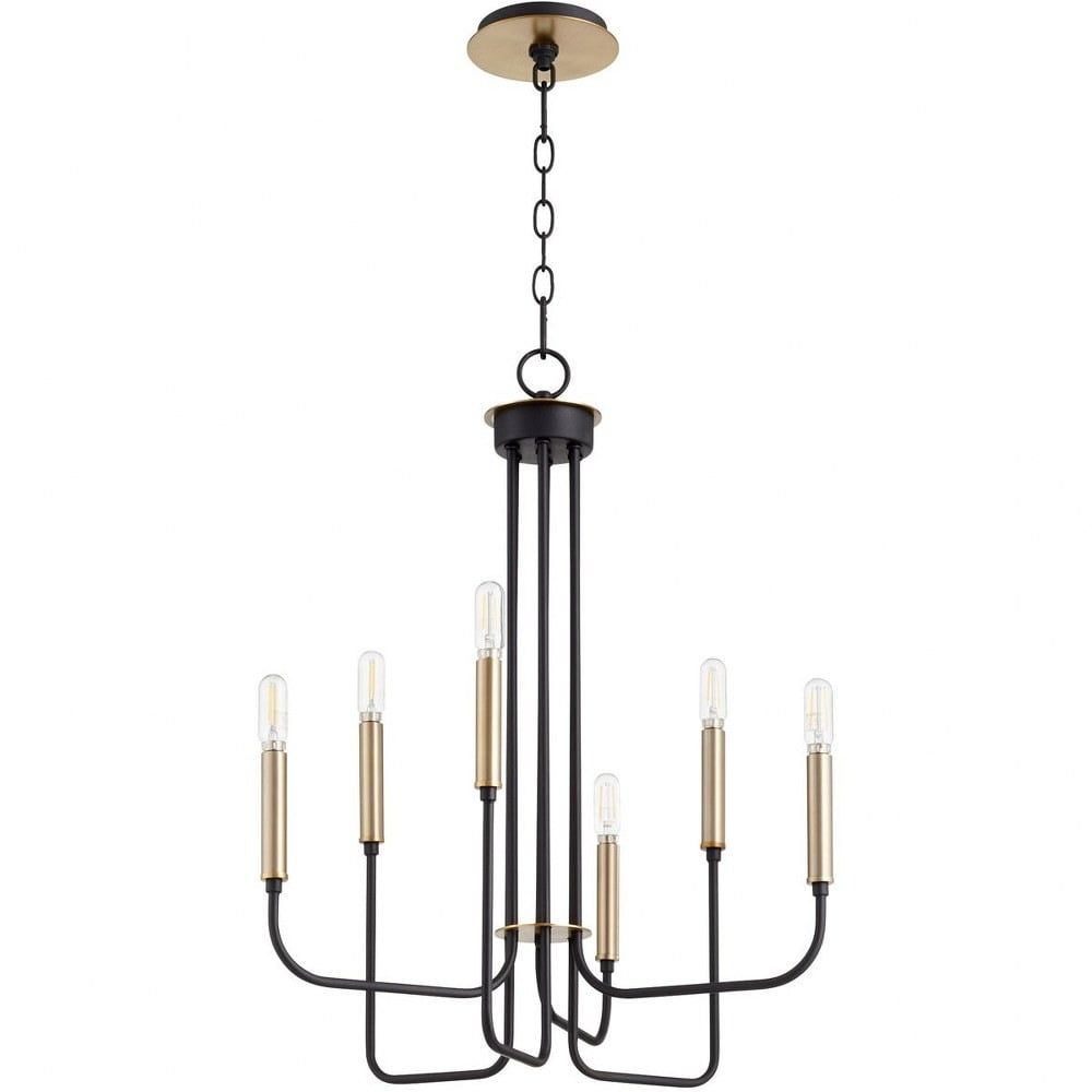 Elegant Mini Brass Noir 6-Light Chandelier in Textured Black