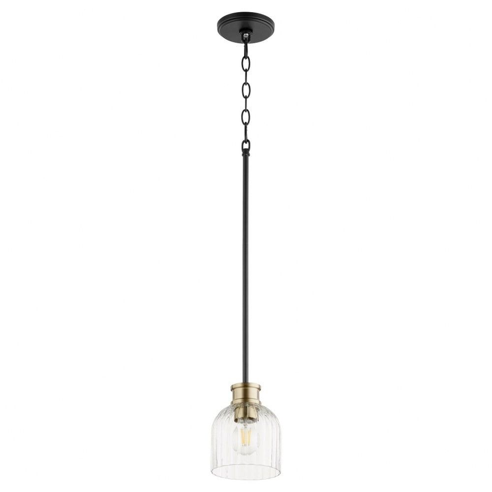 Monarch Aged Brass & Black 7.25" Pendant with Clear Glass Shade