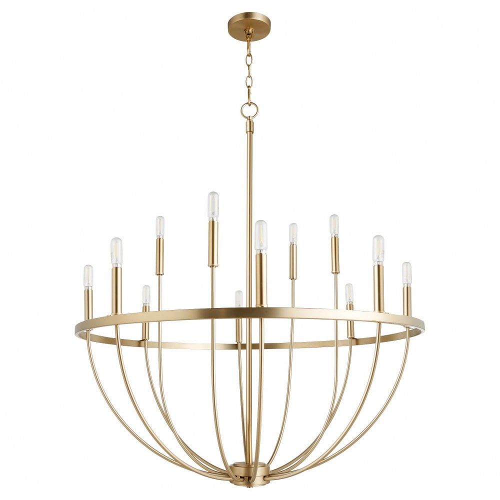 Aged Brass 34" 12-Light Candelabra Chandelier