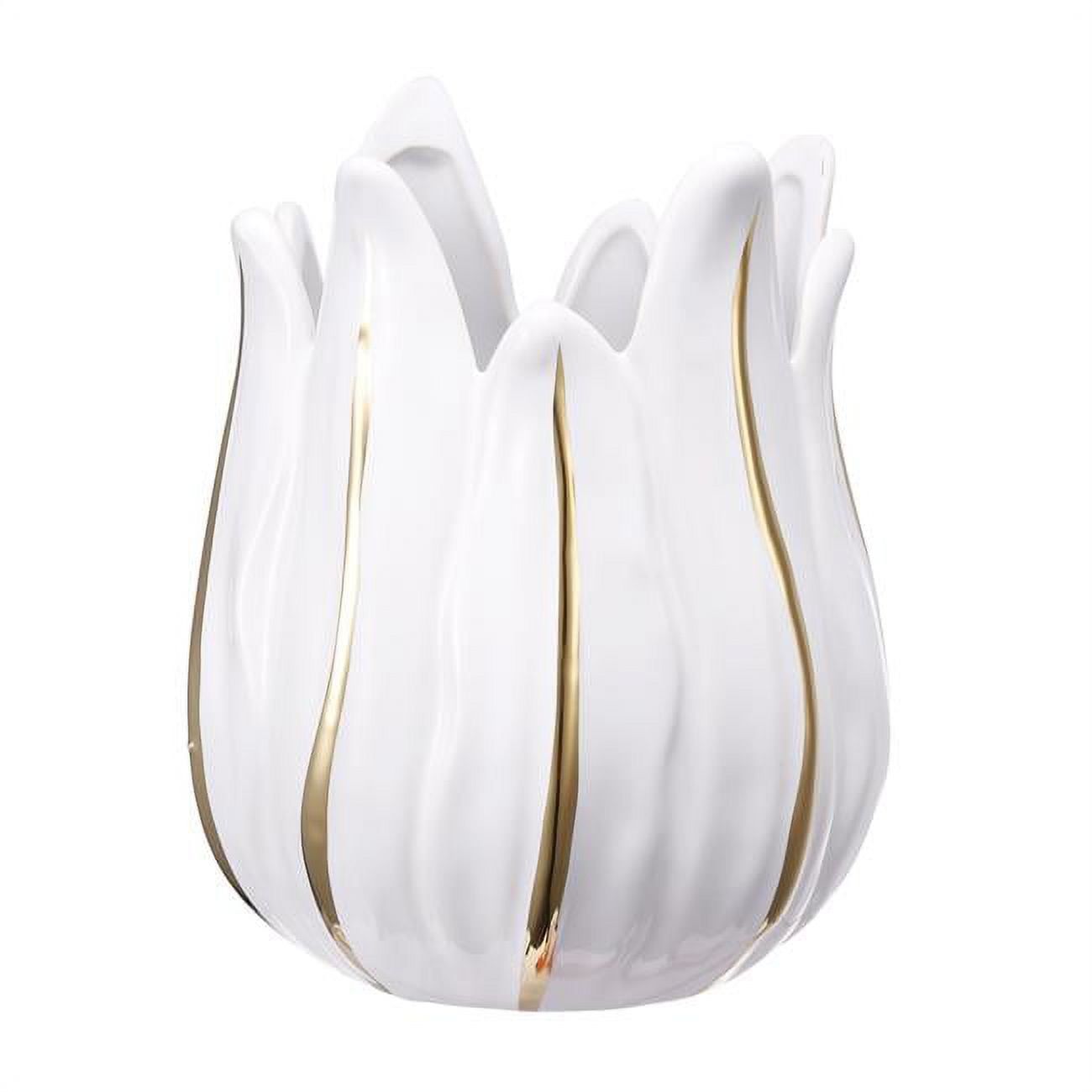 Luxurious White & Gold Ceramic Lotus Candle Holder