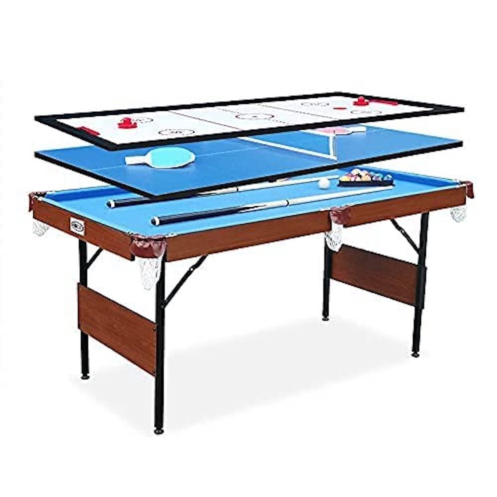 Blue 66-Inch Folding 3-in-1 Multi Game Table