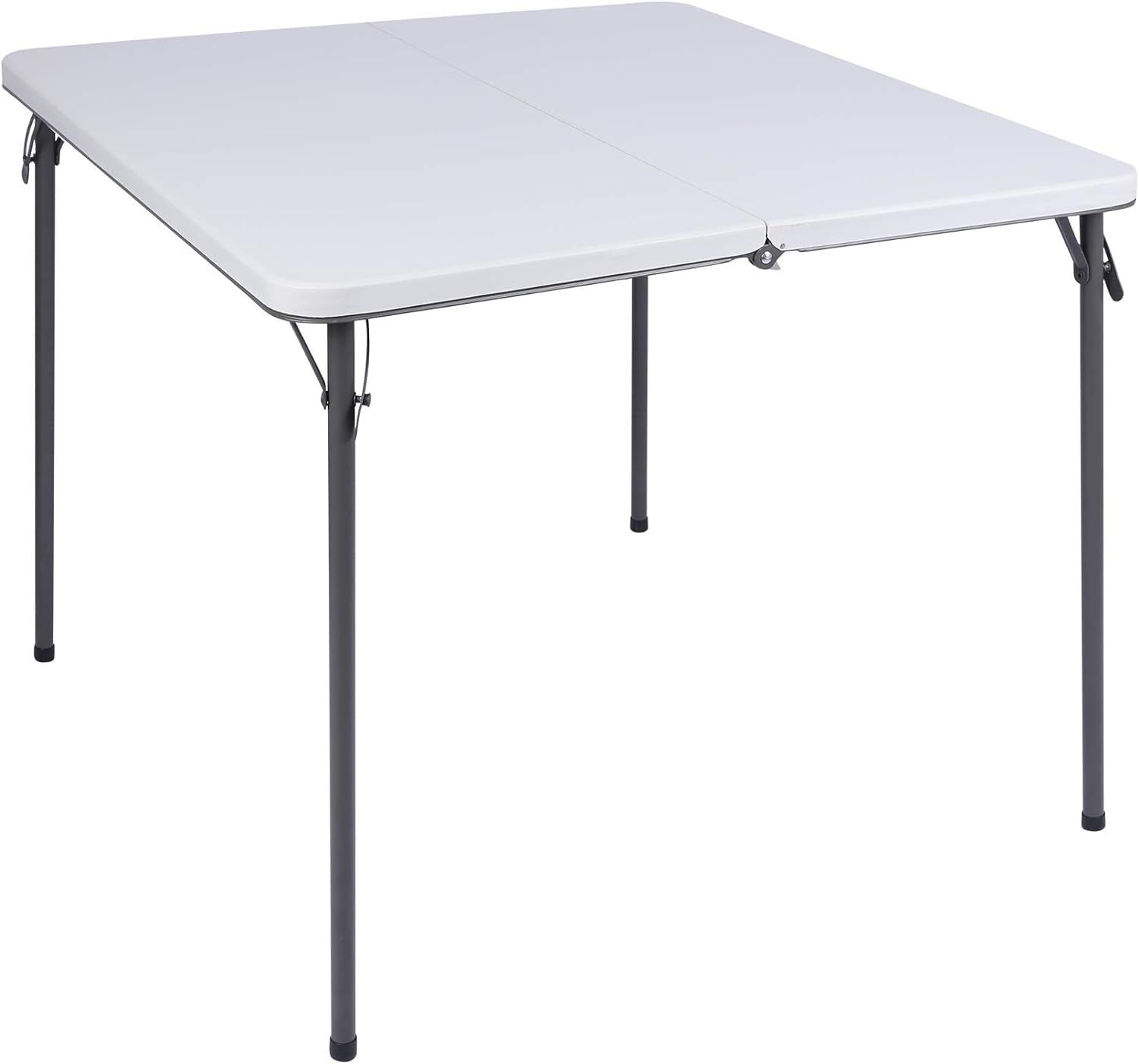 34" White Resin Folding Card Table with Steel Legs