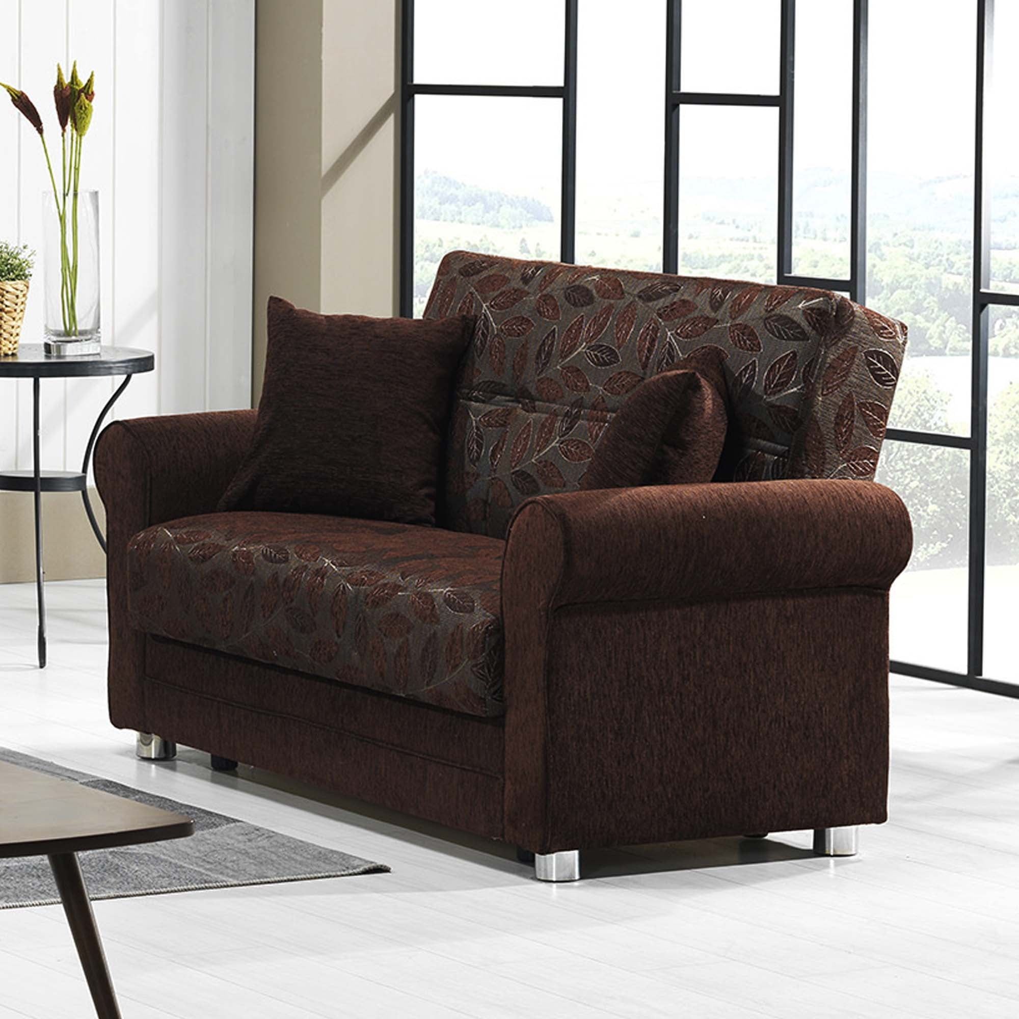 Dark Brown Fabric Loveseat Sleeper with Hidden Storage