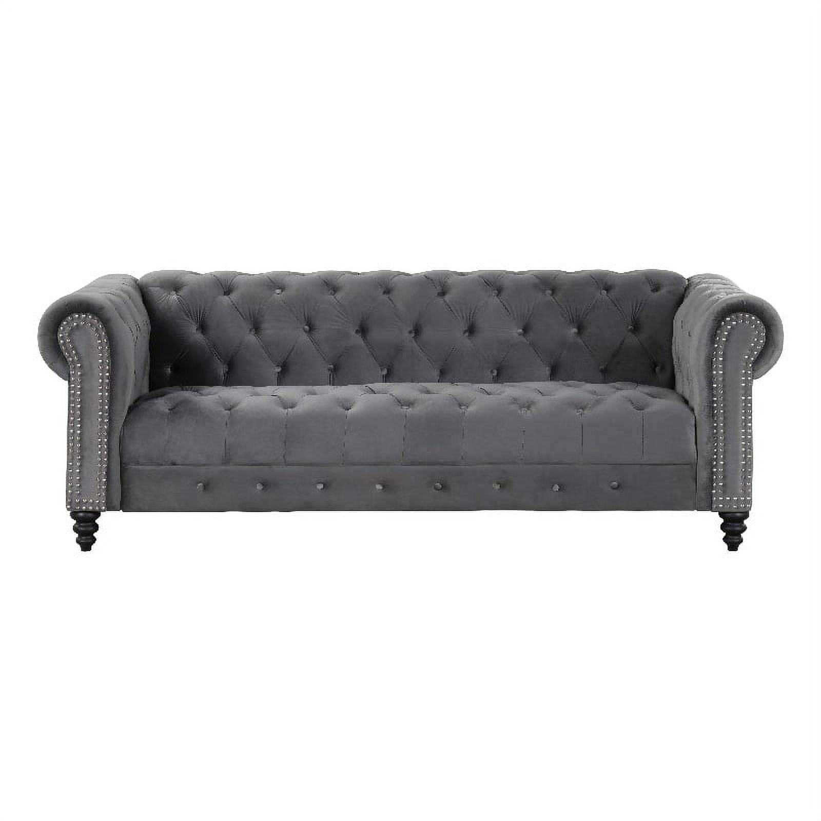 Chesterfield 89" Gray Velvet Tufted Sofa with Nailhead Accents