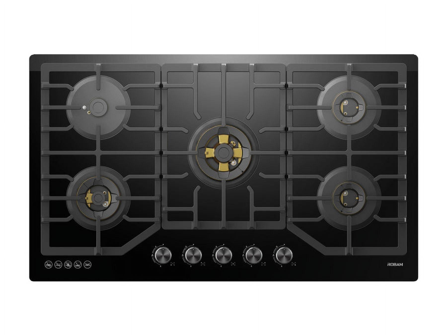 36-Inch Black Ceramic 5-Burner Gas Cooktop