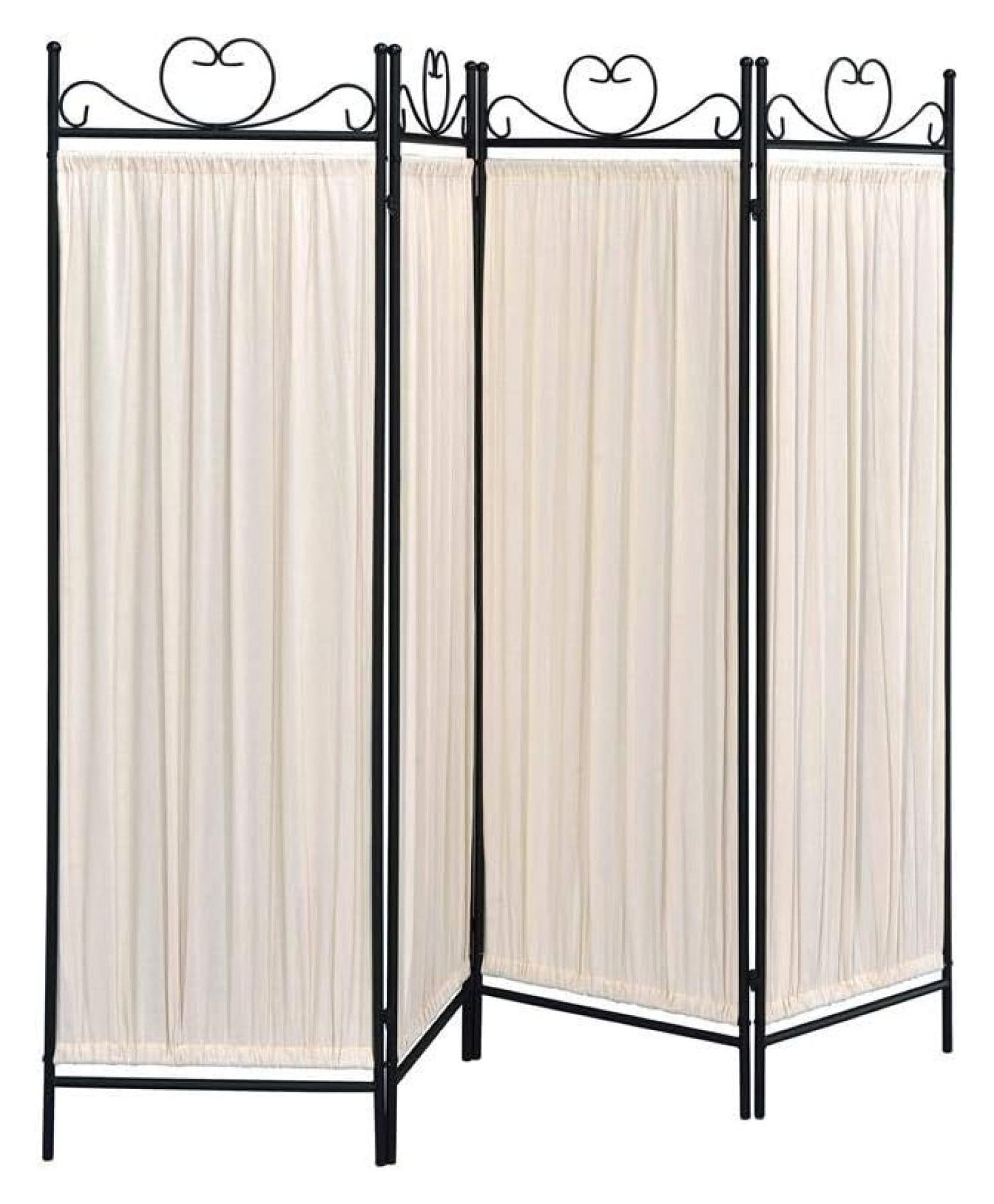 Beige and Black Transitional 4-Panel Folding Screen