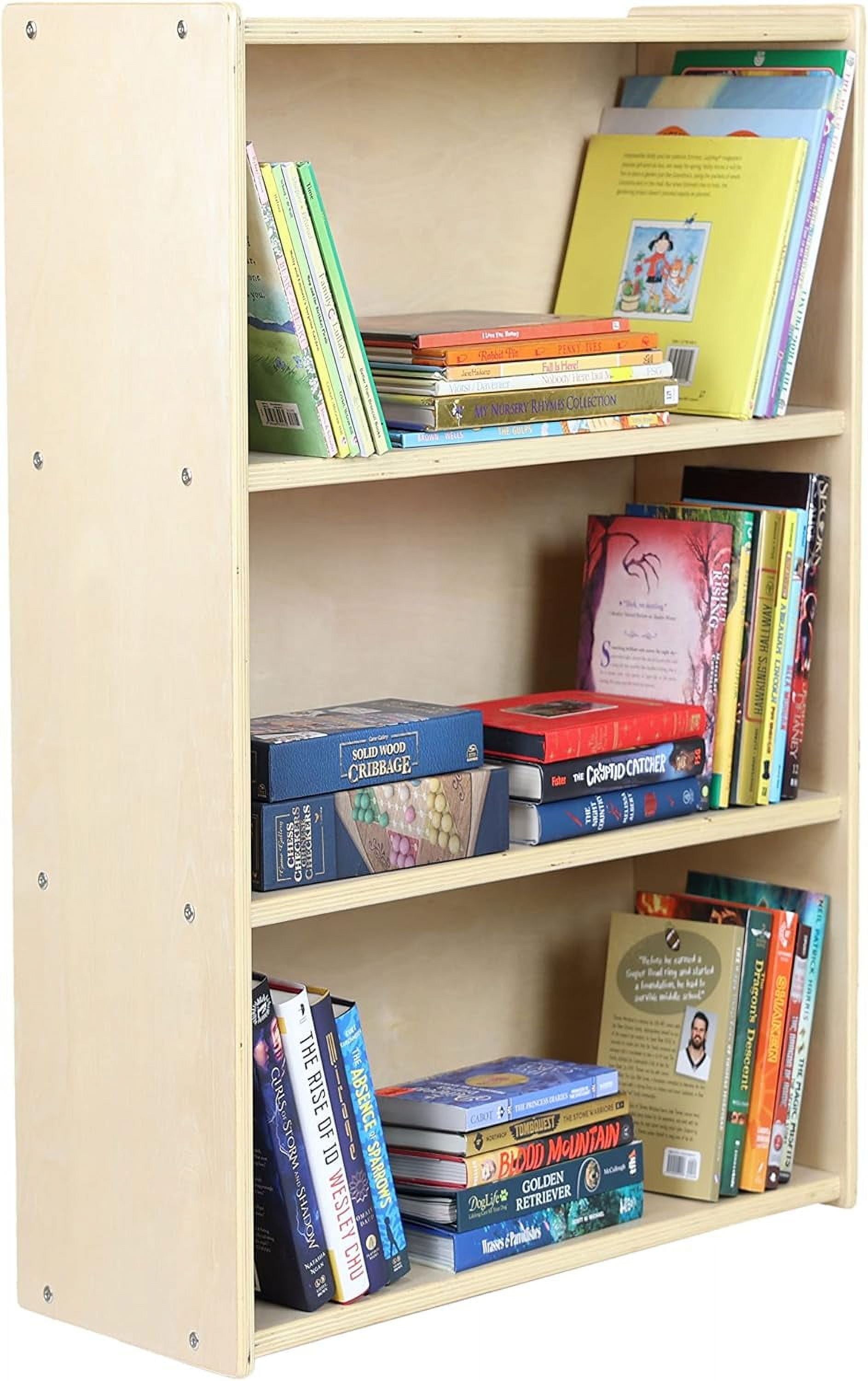 Natural Birch 36-Inch Kids' Wooden Bookshelf with 3 Shelves