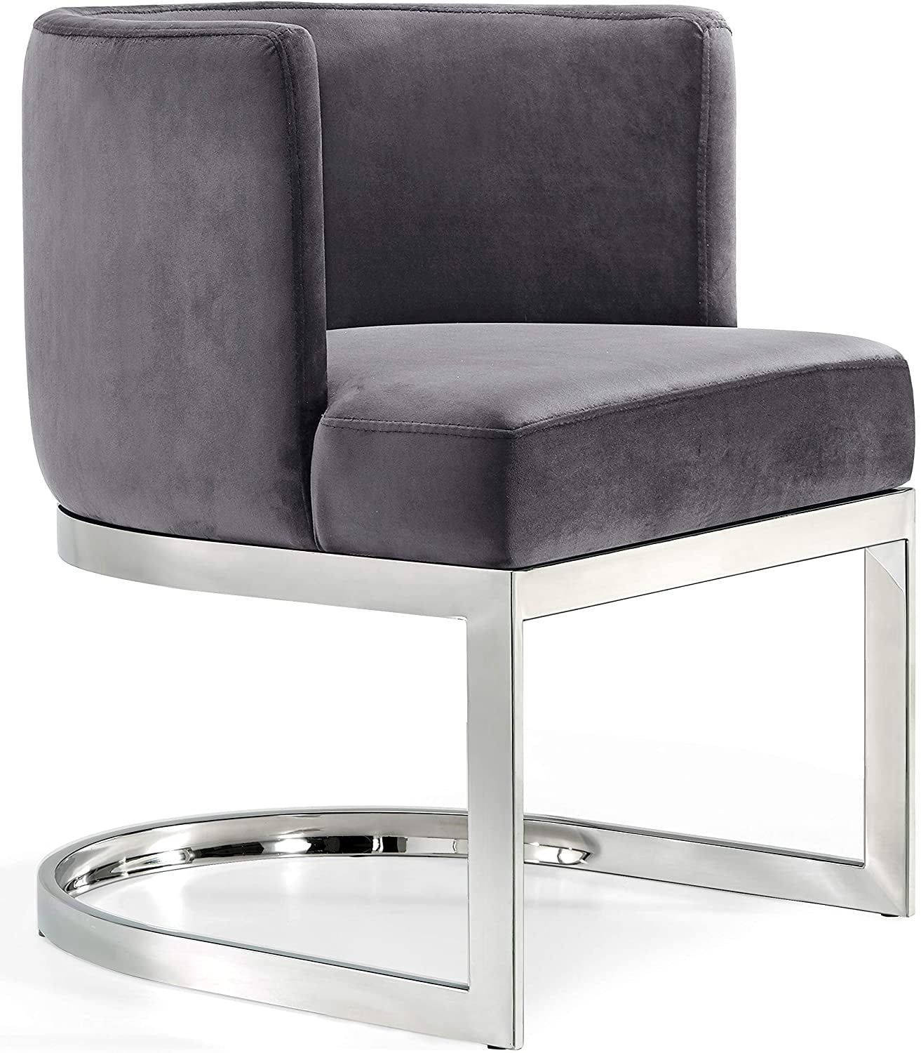 Gianna Gray Velvet Upholstered Arm Chair with Chrome Base