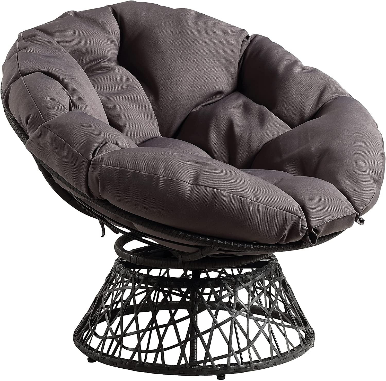 Gray Resin Wicker Swivel Papasan Accent Chair