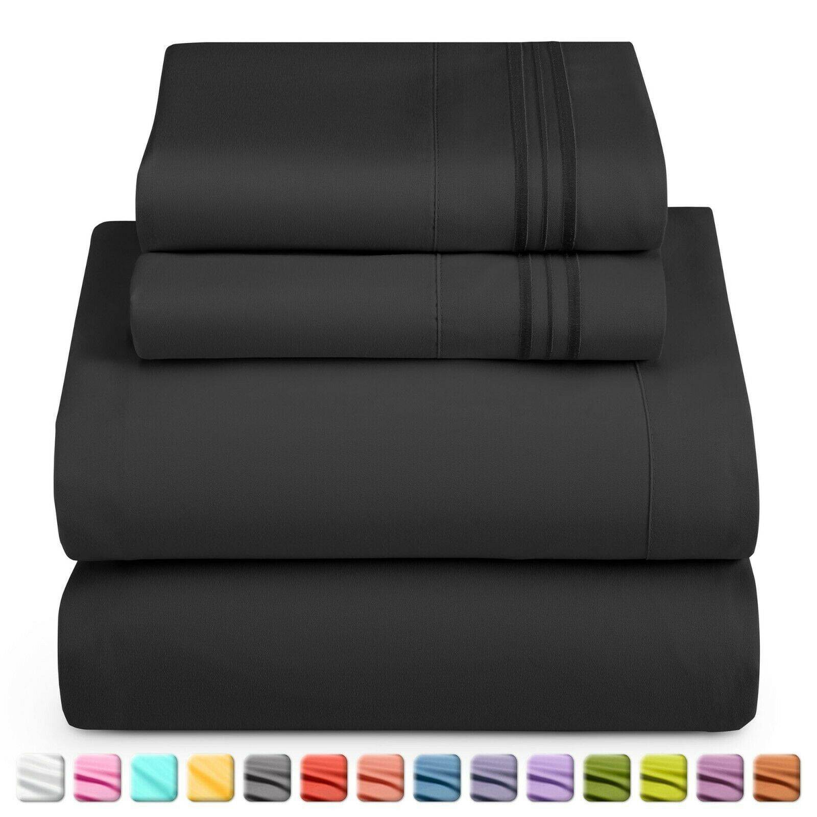 Queen Black Microfiber Deep Pocket Bed Sheet Set