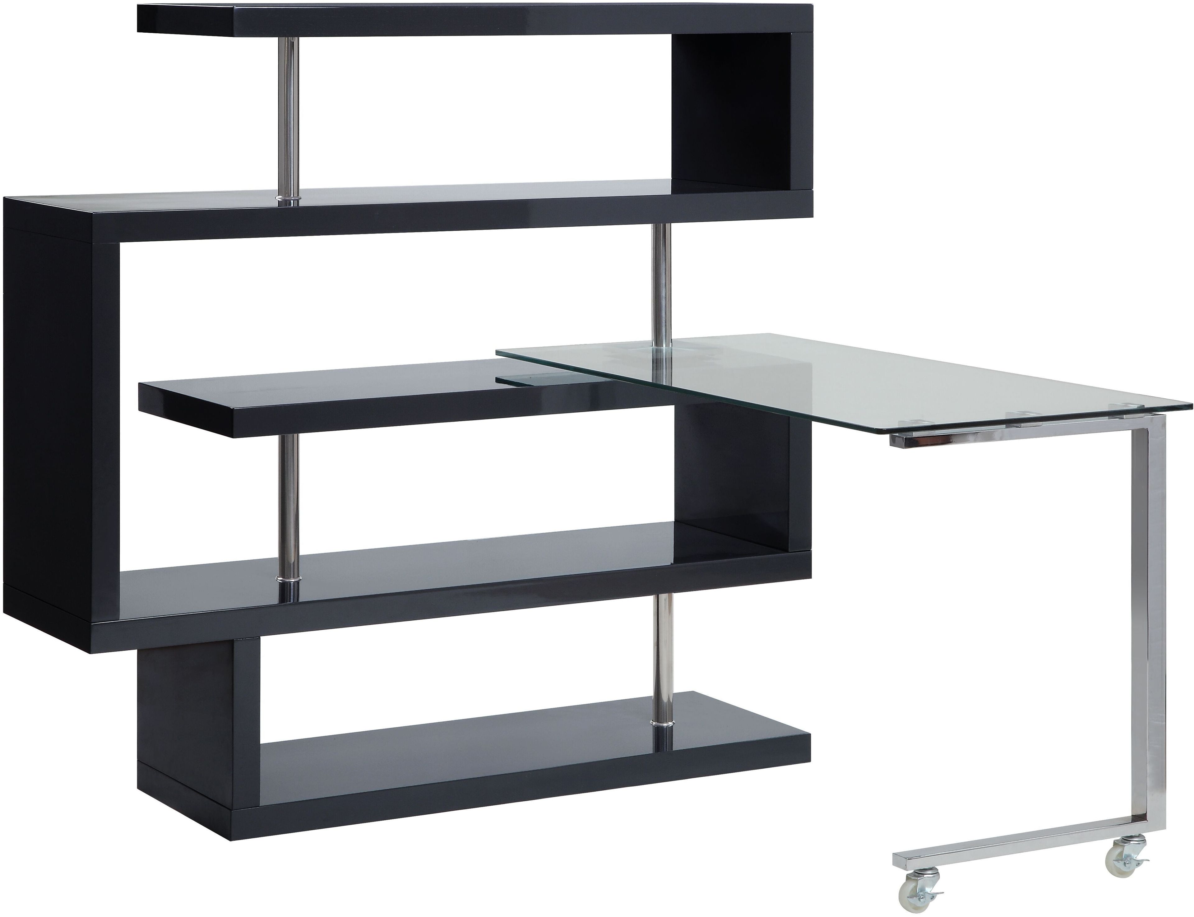 Raceloma Clear Glass Writing Desk with Chrome & Black Finish