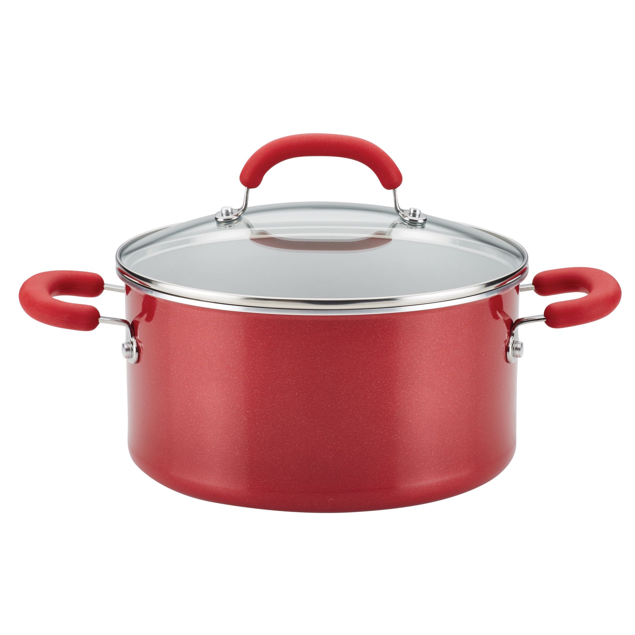 Red Shimmer Aluminum Nonstick 6-Quart Stockpot with Glass Lid