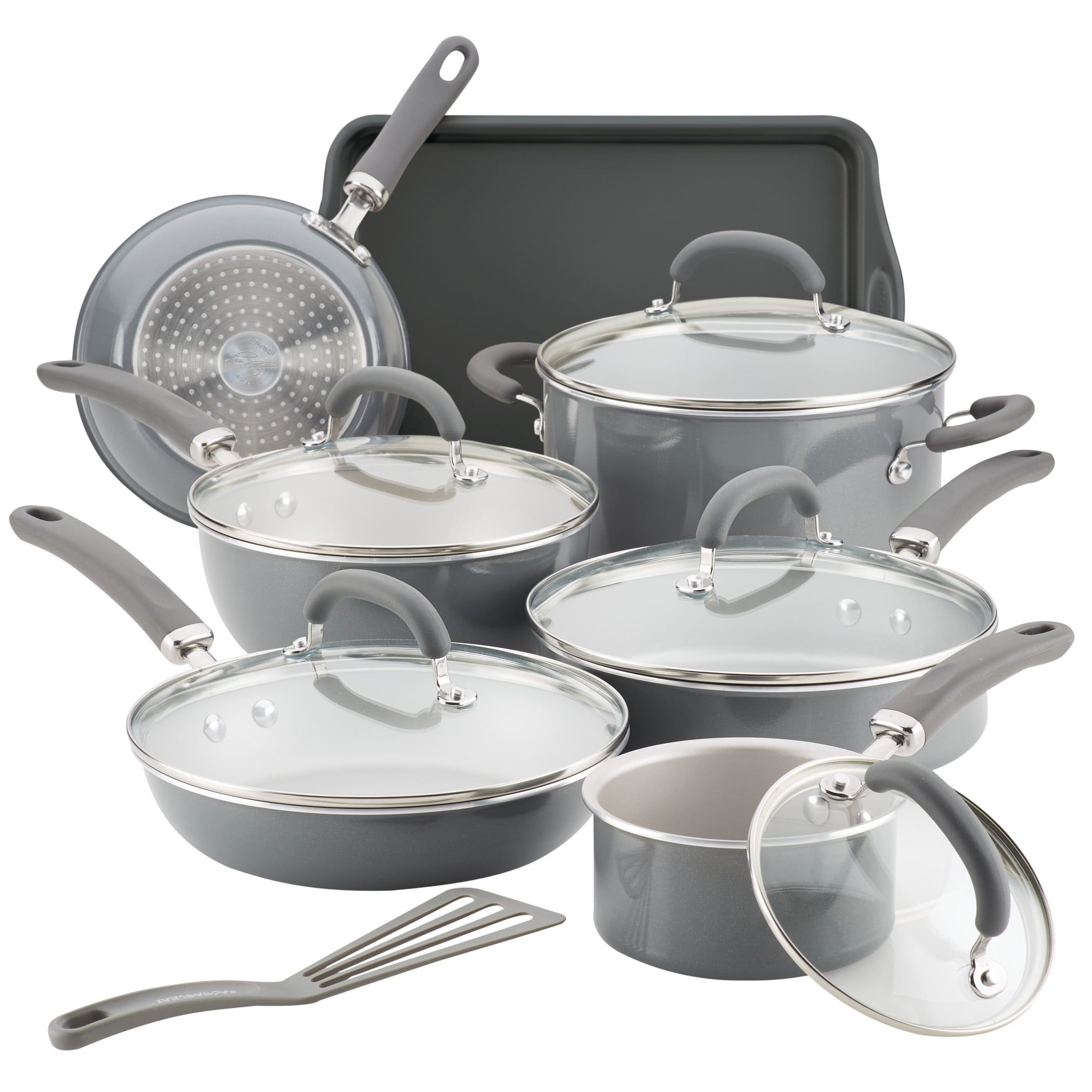 Gray Shimmer 13-Piece Nonstick Aluminum Cookware Set with Stainless Steel Handles