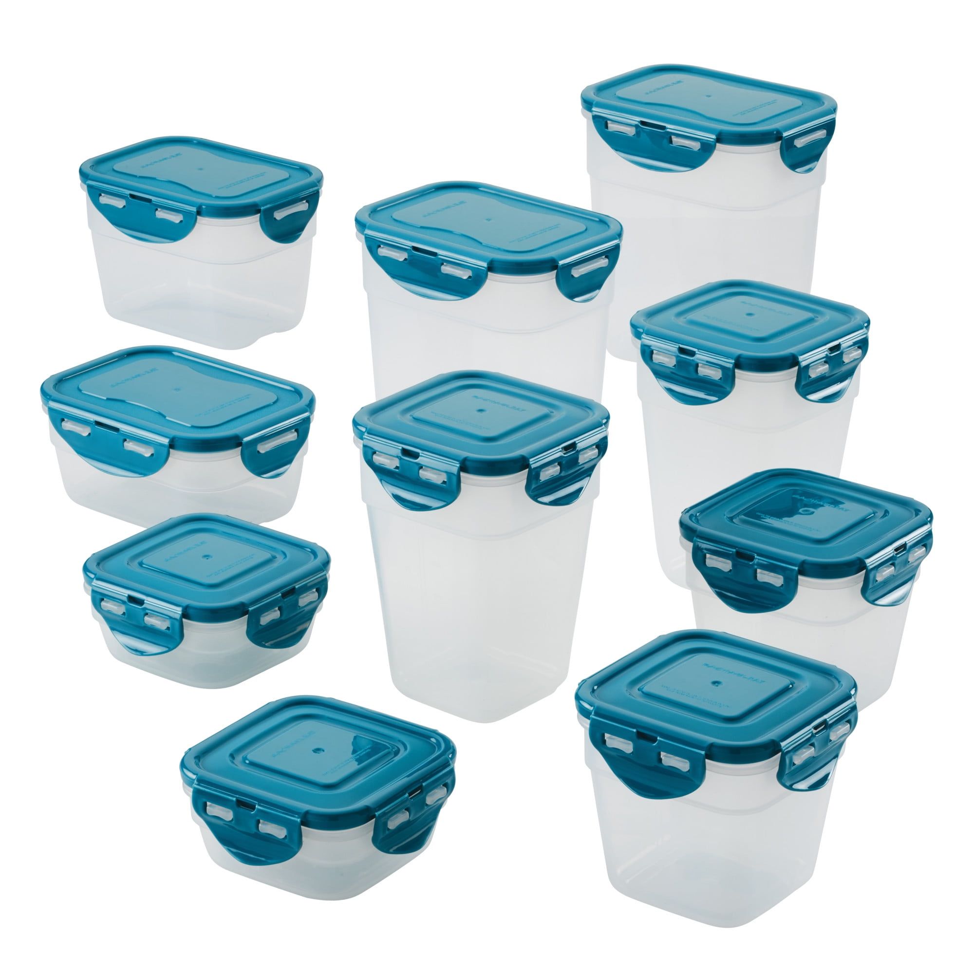 Clear Plastic 20-Piece Food Storage Container Set with Teal Lids