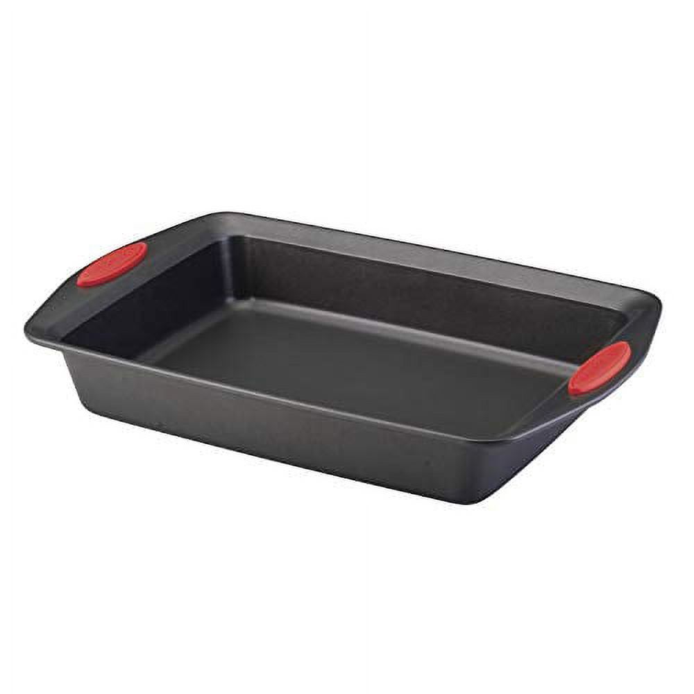 Gray Nonstick Rectangular Baking Pan with Red Silicone Grips