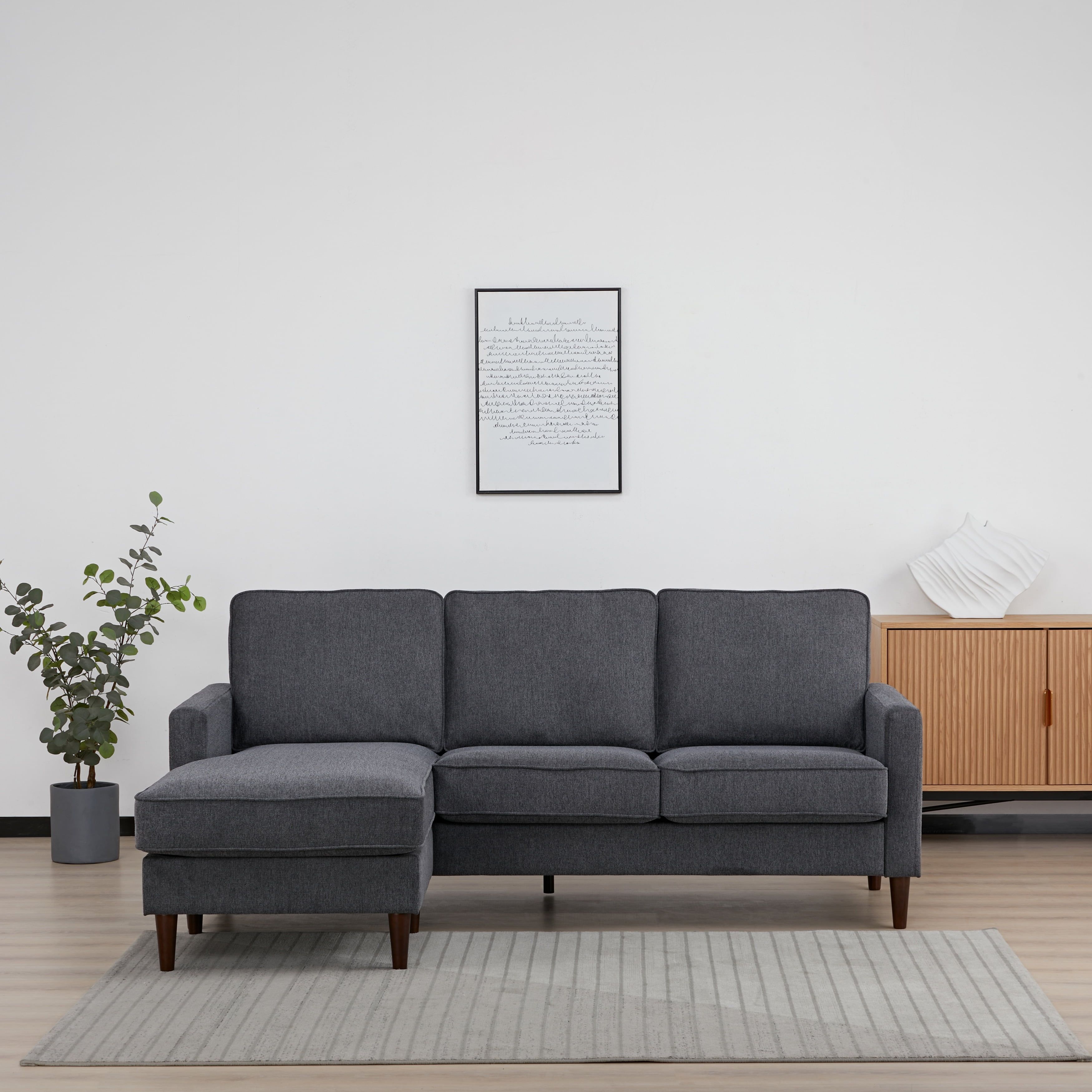 Rachel Dark Gray Fabric Sectional Sofa with Ottoman