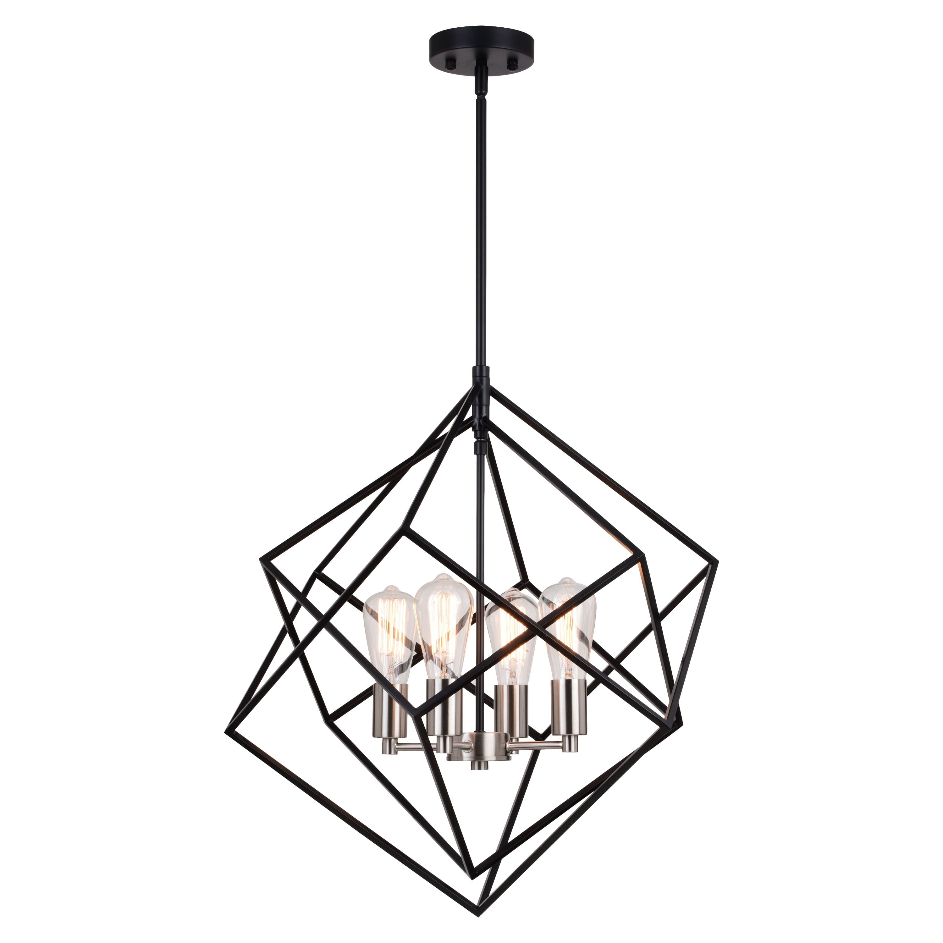 Contemporary 23.5" Satin Nickel & Black Geometric Pendant Light