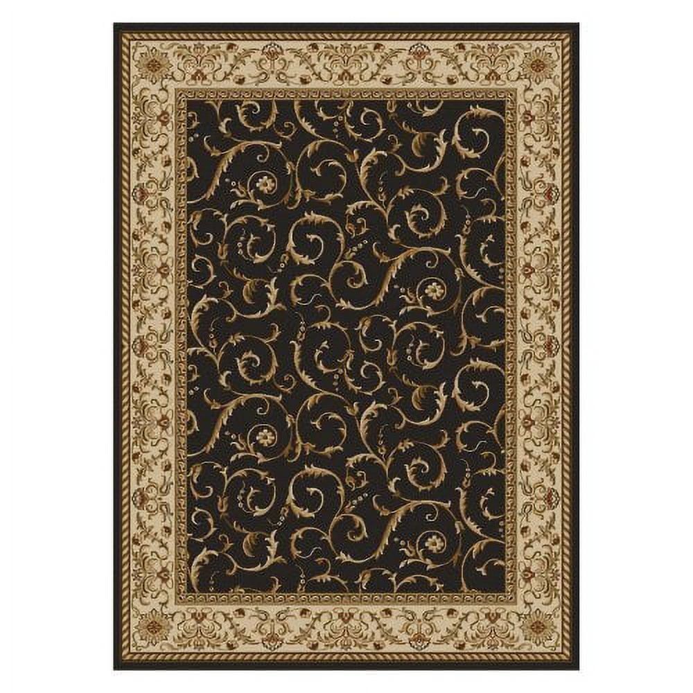 Como Traditional Warm Brown Floral Border Runner Rug