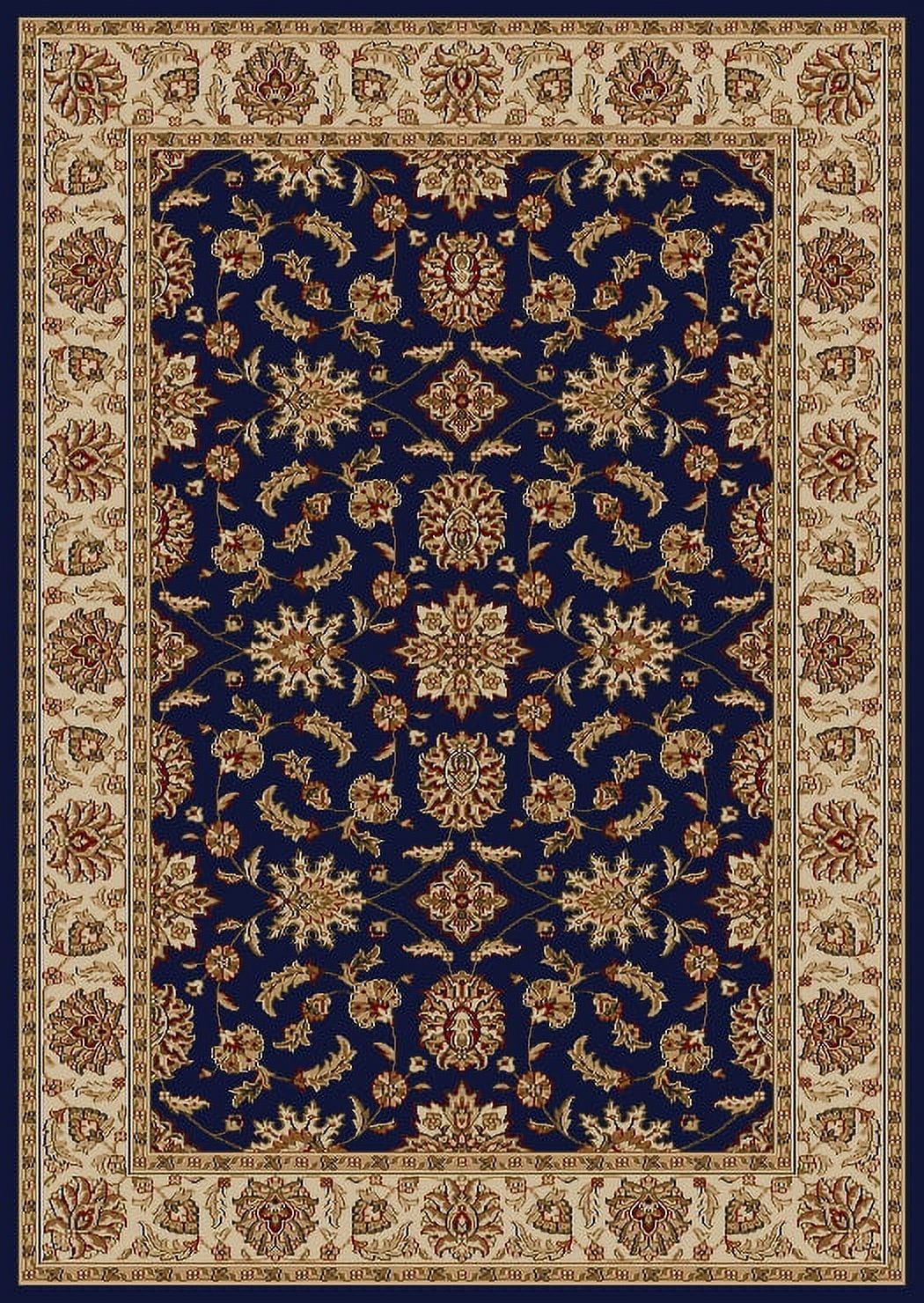 Navy Blue Floral Bordered Synthetic Runner Rug 2'2" x 7'7"