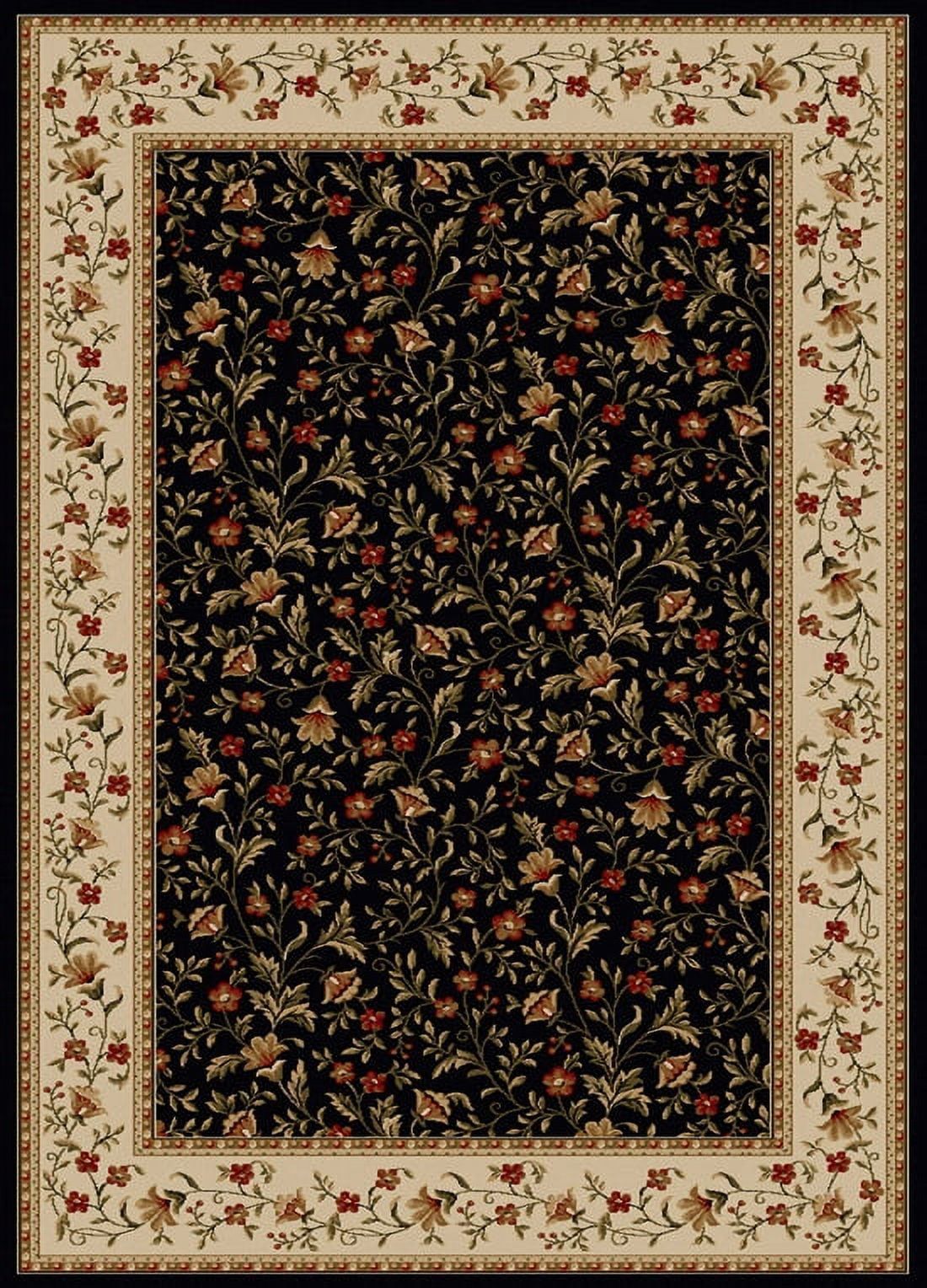 Elegant Tufted Floral Black Synthetic Area Rug 5' x 7'