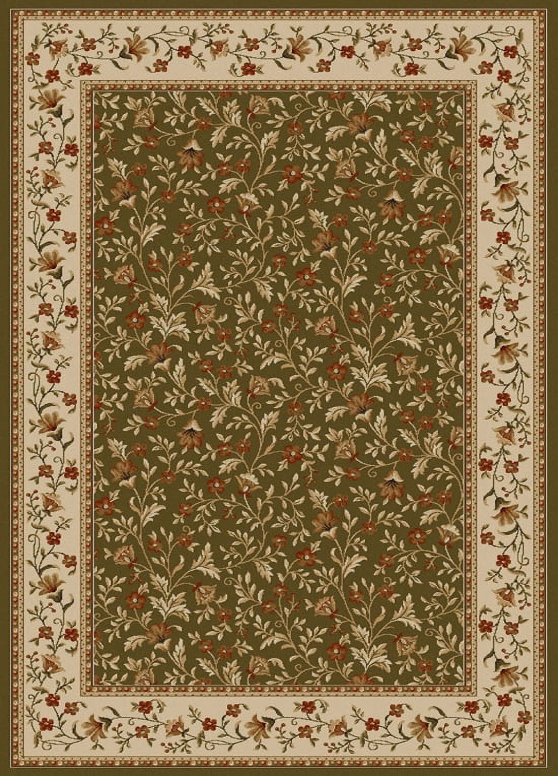 Sage Green Rectangular Floral Synthetic Area Rug