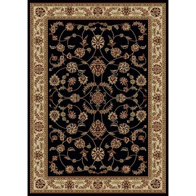 Reversible Black Oriental Scroll 5' x 7' Easy-Care Area Rug