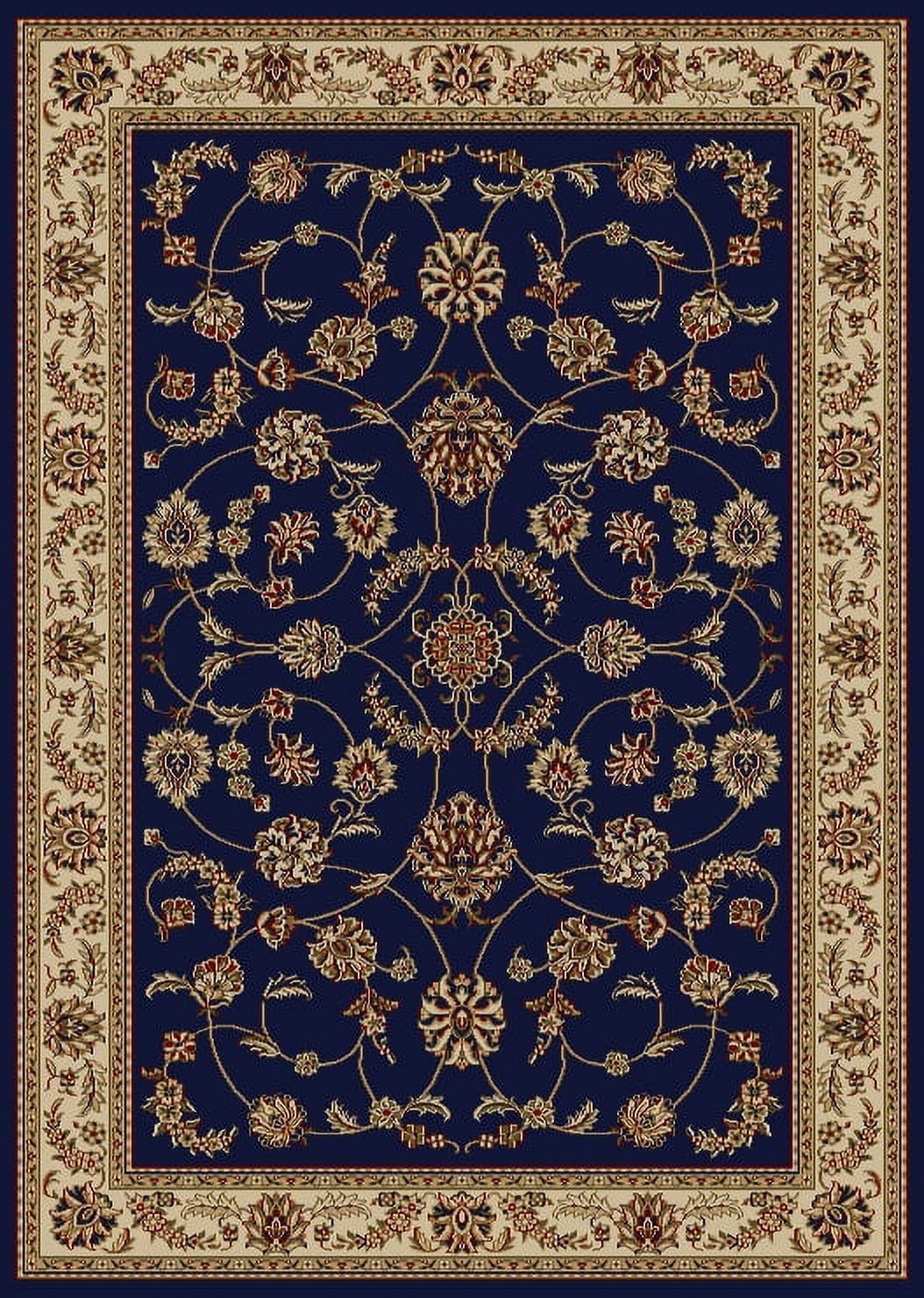 Easy Care Deep Blue Floral Border 5' x 7' Synthetic Area Rug