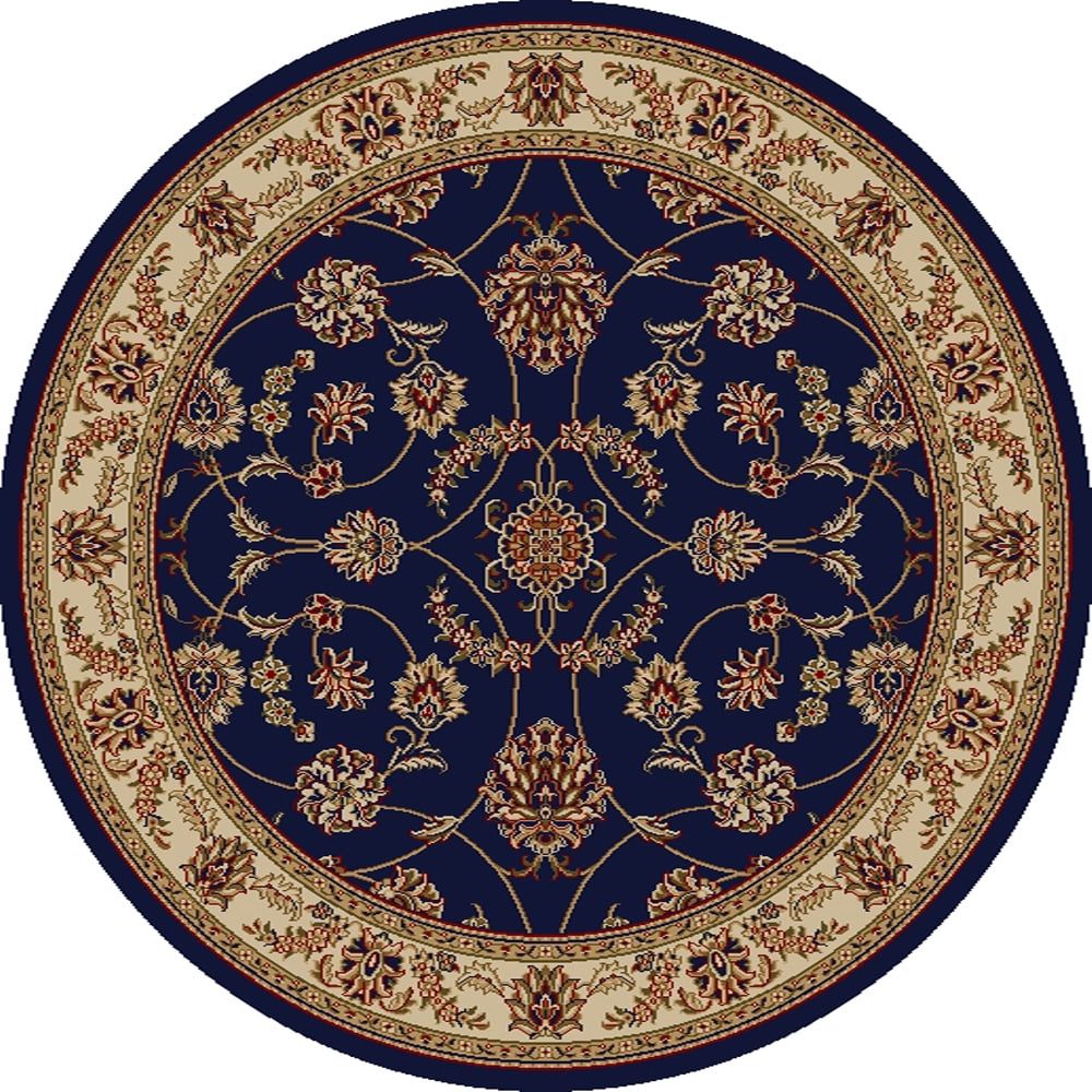 Radici Usa Como Area Rug 1596 Navy Vines Leaves 5' 3" x 5' 3" Round